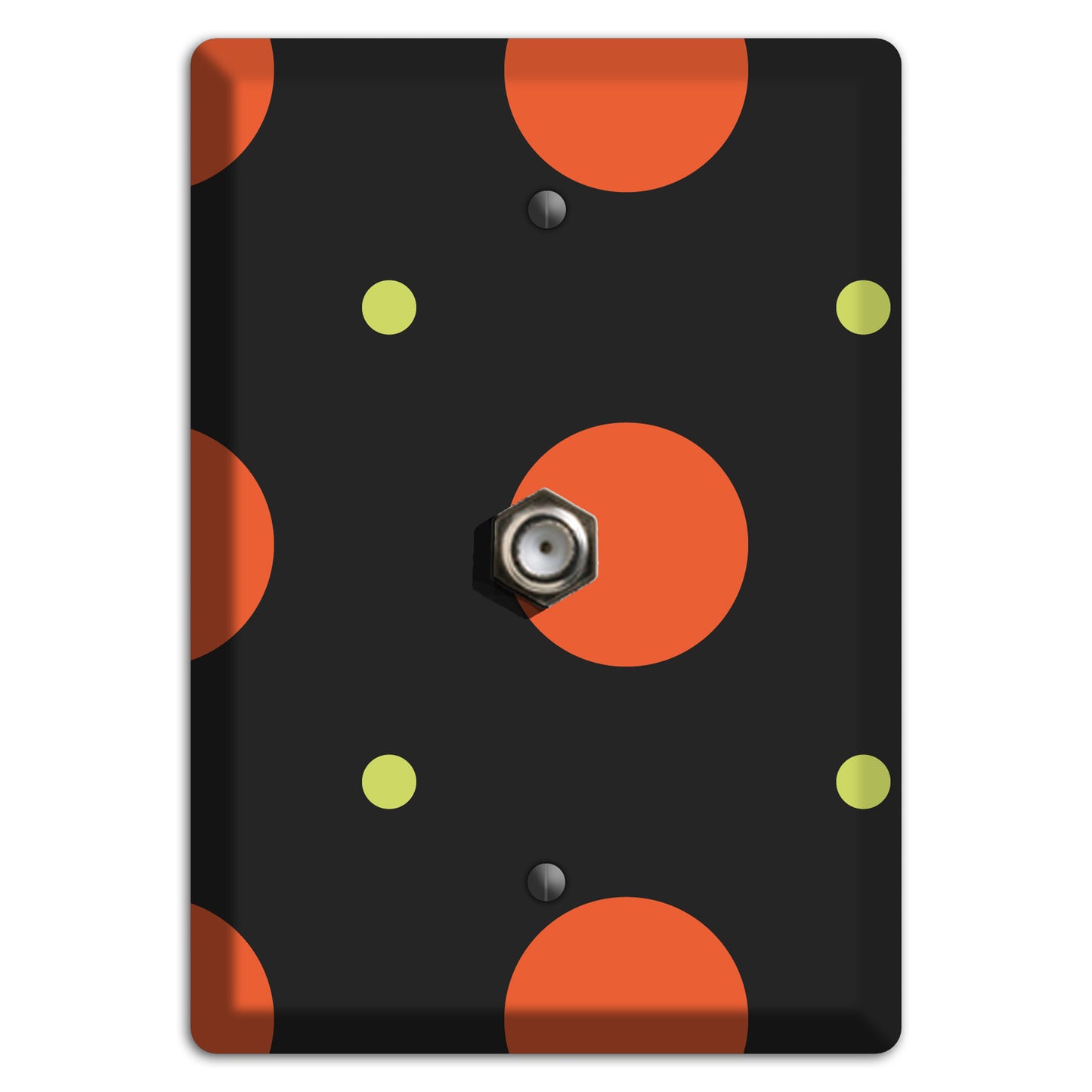 Black wih Orange and Lime Multi Tiled Medium Dots Cable Wallplate