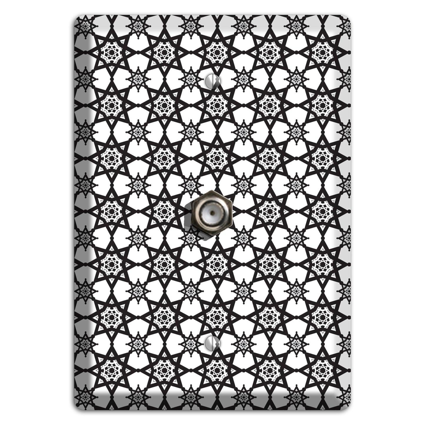White and Black Arabesque Cable Wallplate