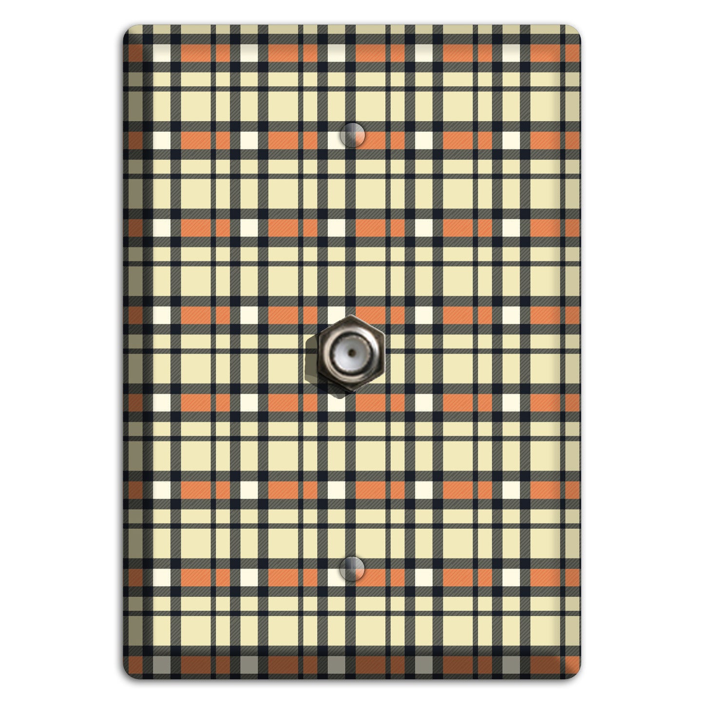 Beige and Brown Plaid Cable Wallplate
