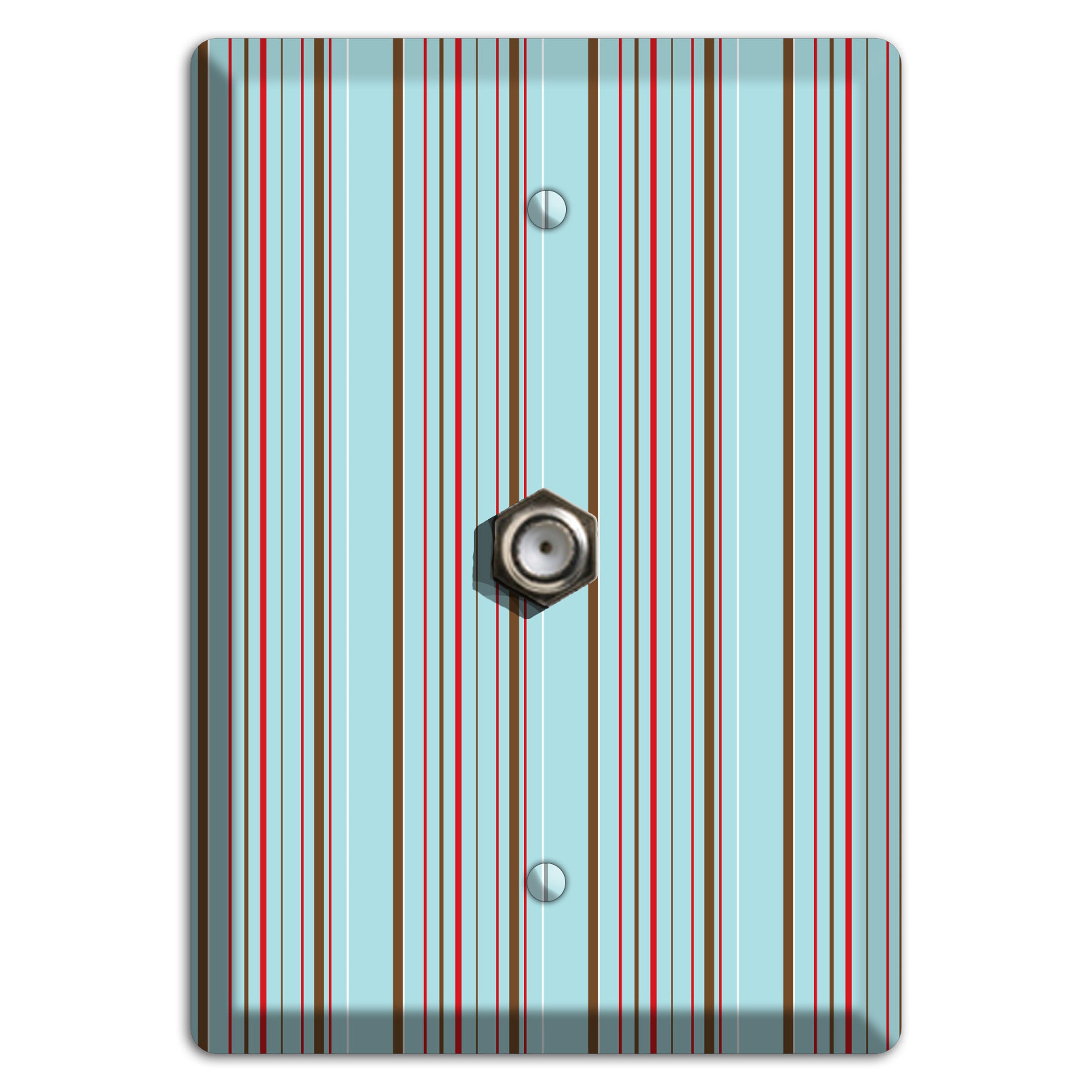 Dusty Blue with Red and Brown Vertical Stripes Cable Wallplate