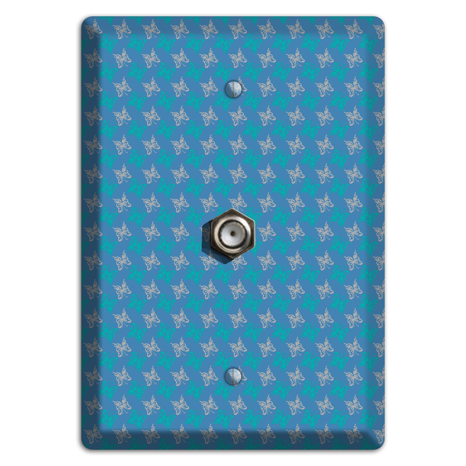 Blue with White and Turquoise Butterflies Cable Wallplate