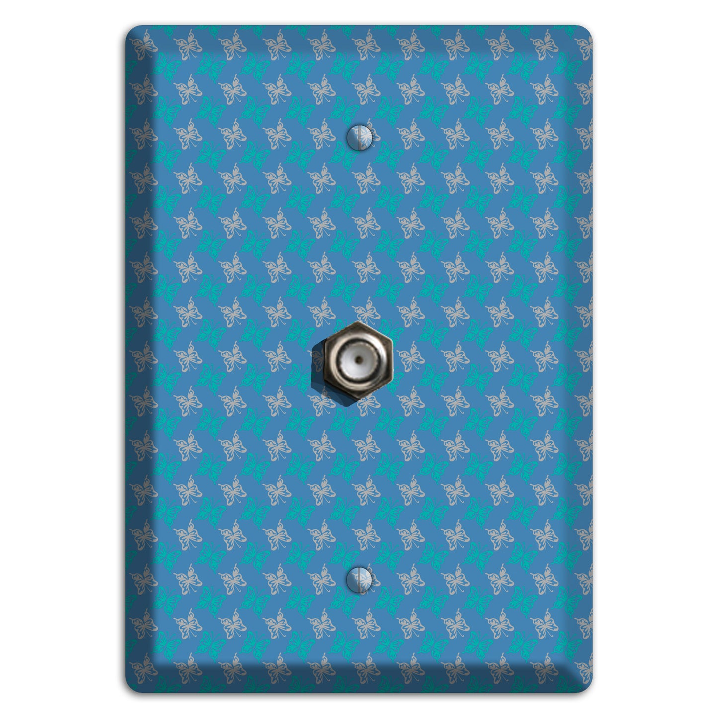 Blue with White and Turquoise Butterflies Cable Wallplate