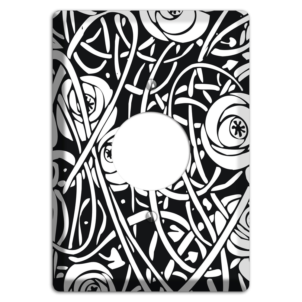 Black and White Deco Floral Single Receptacle Wallplate