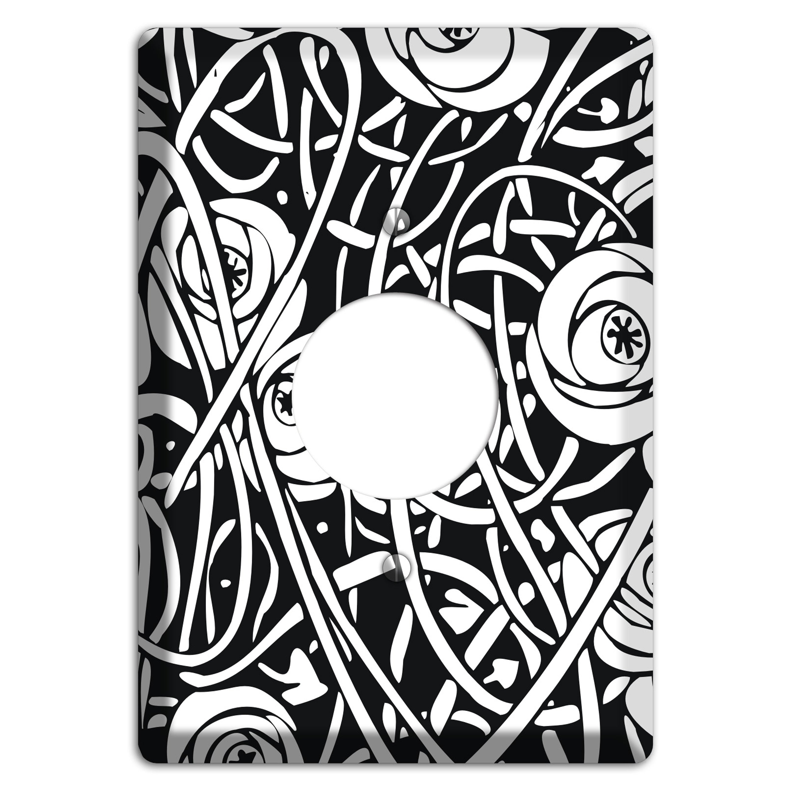 Black and White Deco Floral Single Receptacle Wallplate