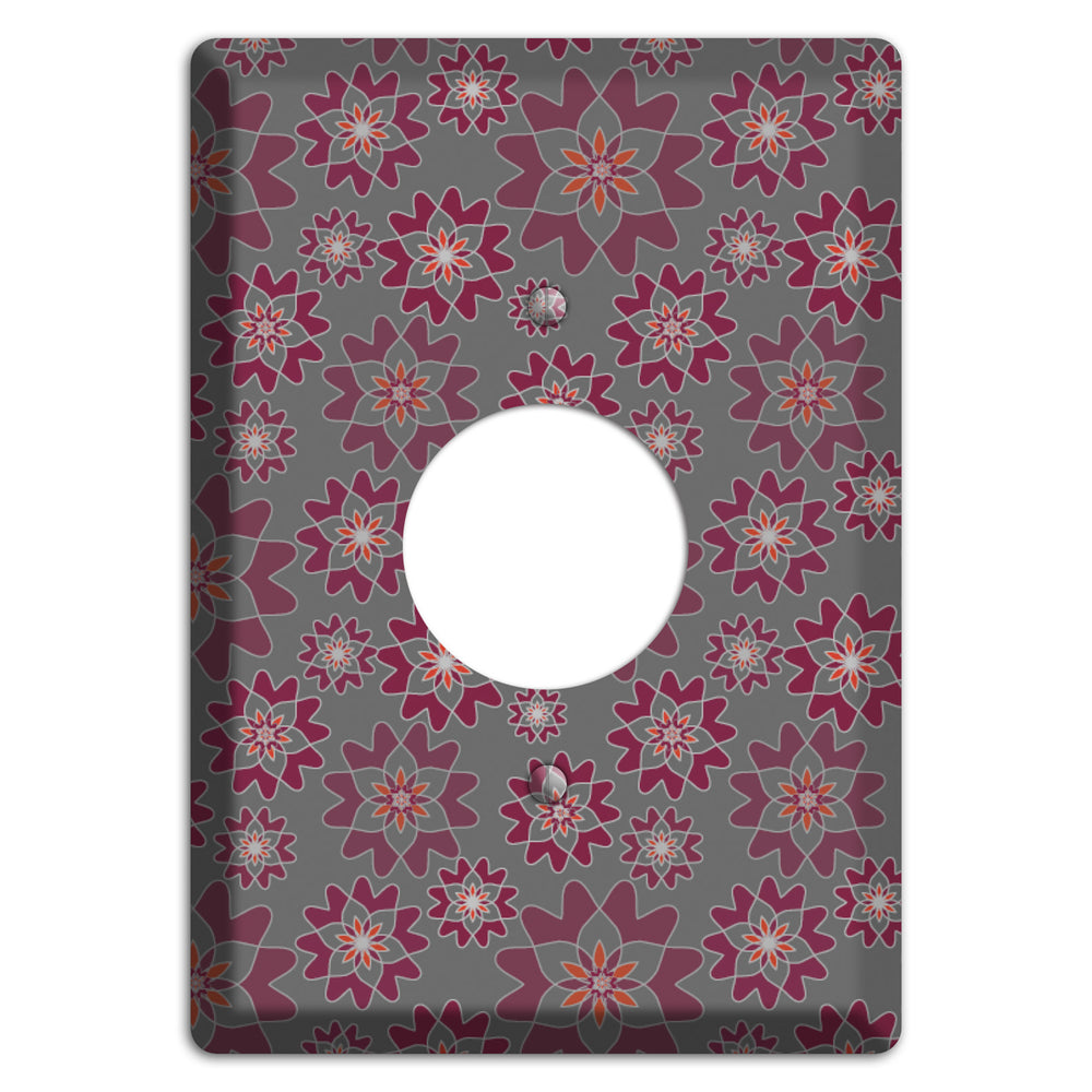 Grey with Burgundy Retro Suzani Single Receptacle Wallplate