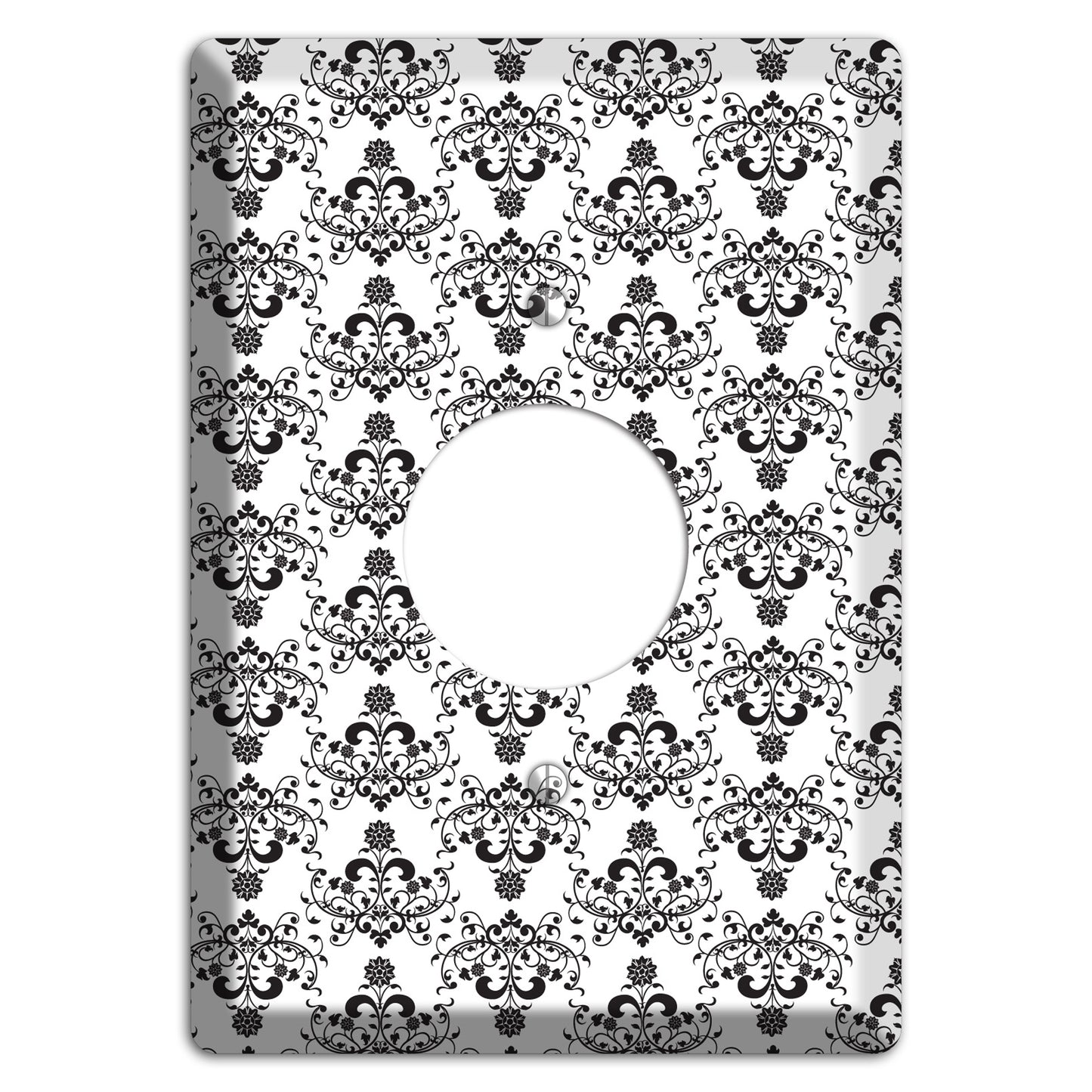 White with Black Cartouche Half Drop Single Receptacle Wallplate