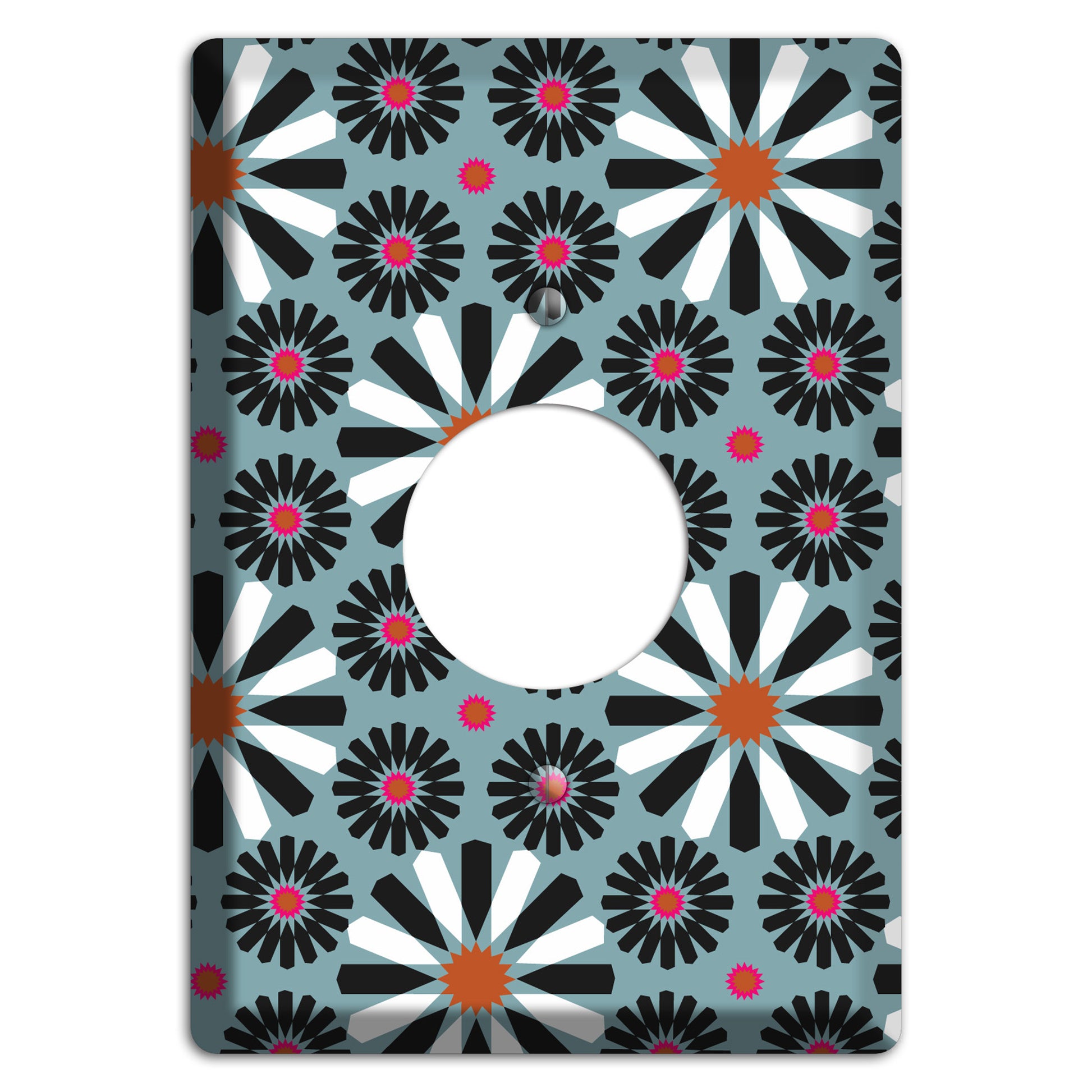 Dusty Blue with Scandinavian Floral Single Receptacle Wallplate