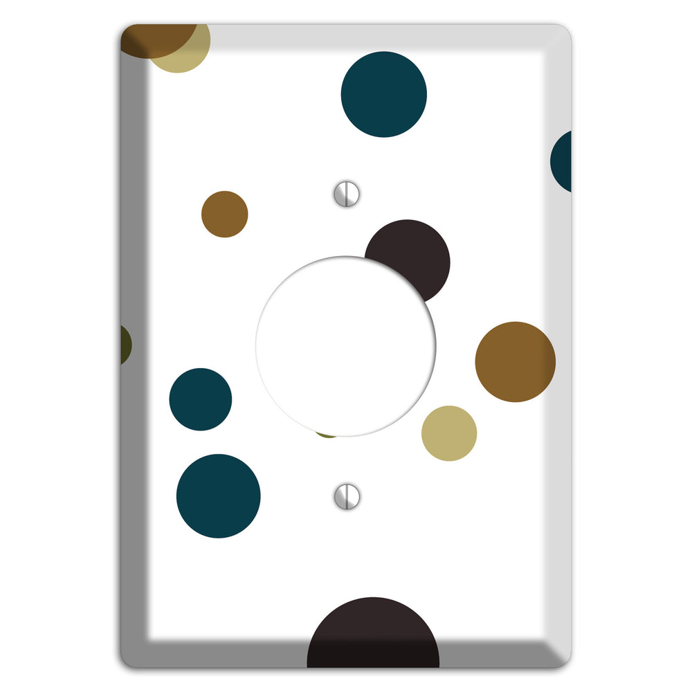 White With Multi Blue and Brown Medium Dots Single Receptacle Wallplate