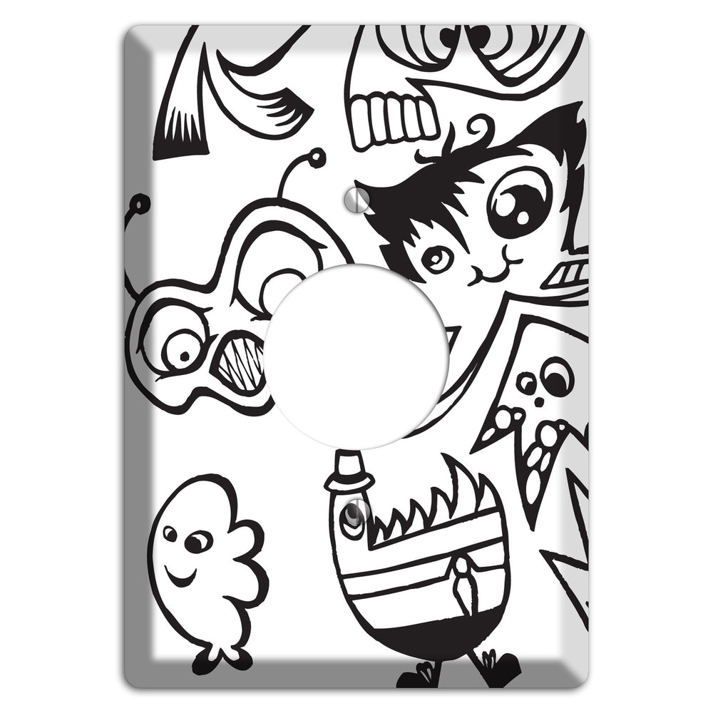 Black and White Whimsical Faces 3 Single Receptacle Wallplate