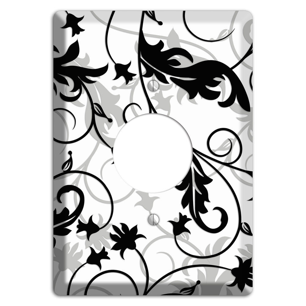 Black White and Grey Victorian Sprig Single Receptacle Wallplate