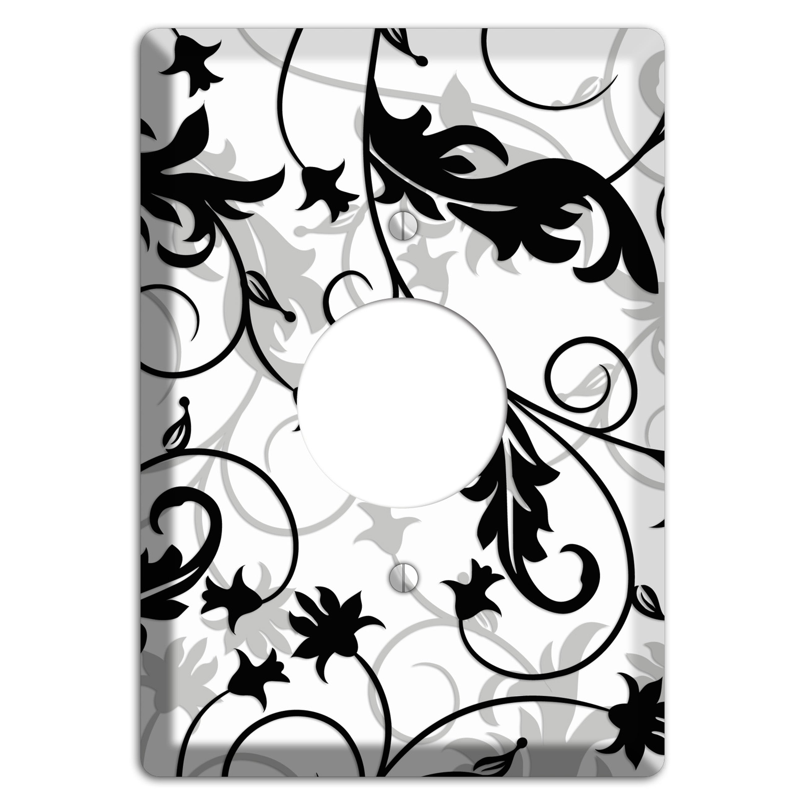 Black White and Grey Victorian Sprig Single Receptacle Wallplate