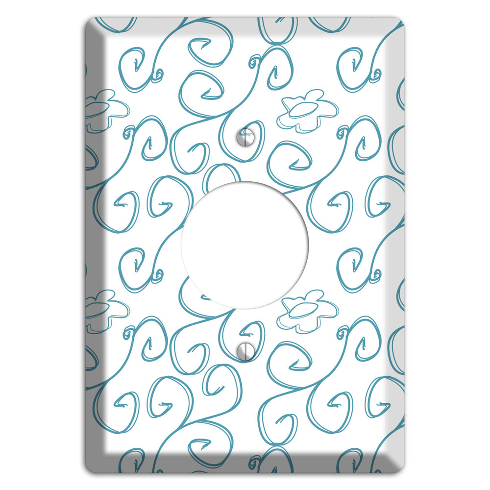 Blue Scroll Flower Contour Single Receptacle Wallplate