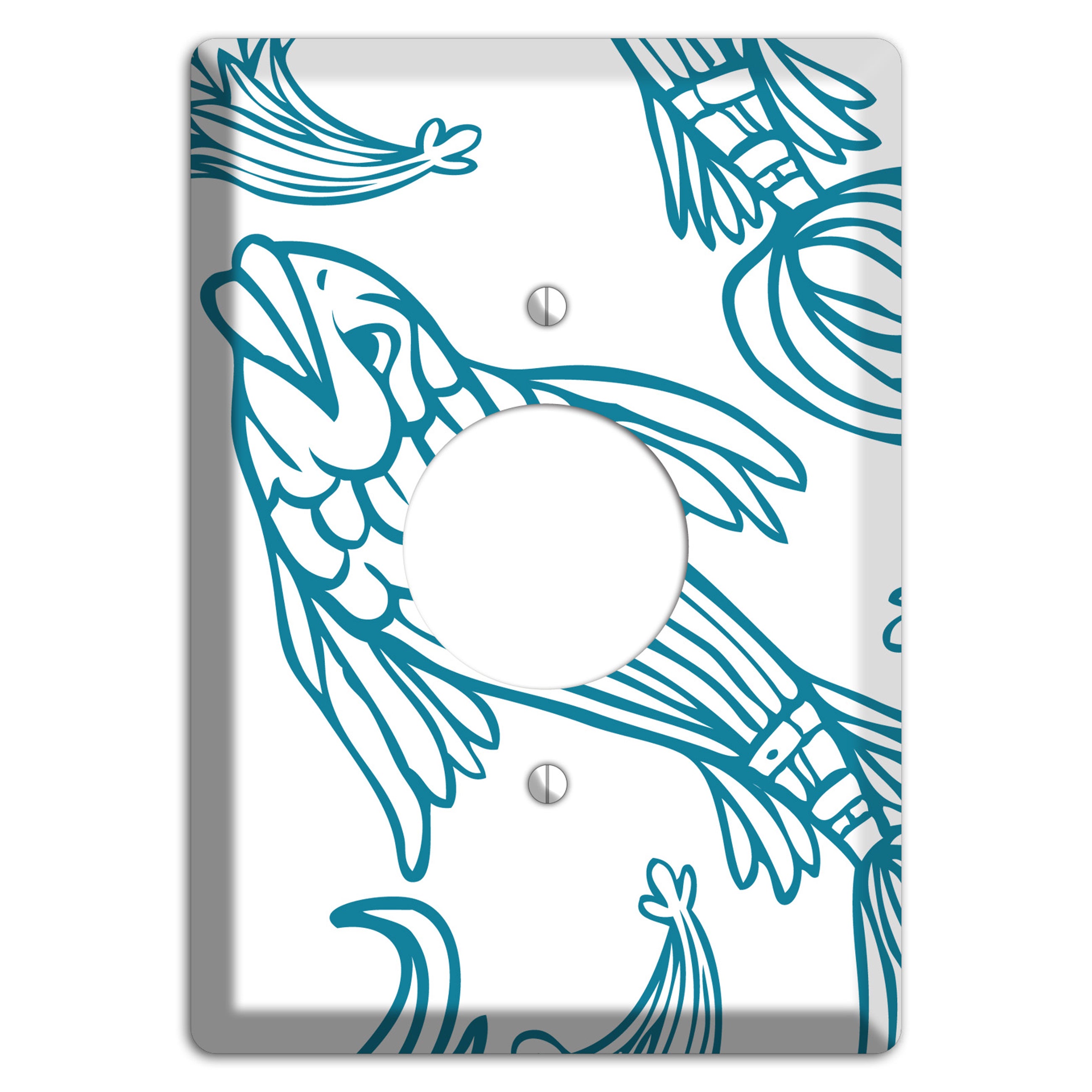 Teal and White Koi Single Receptacle Wallplate