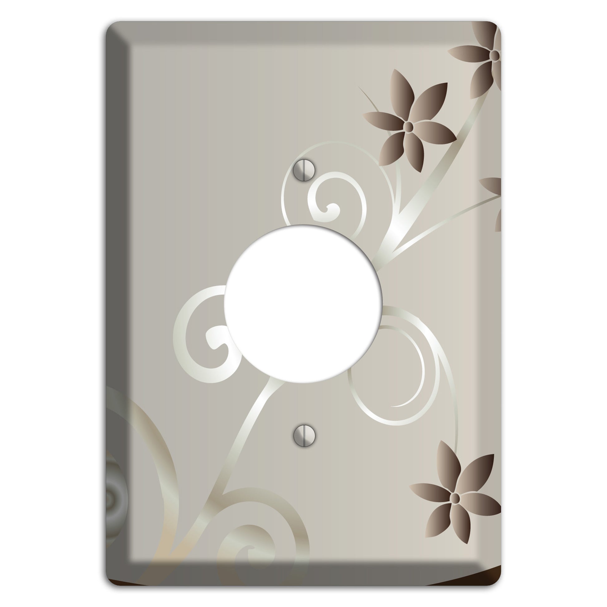 Grey Floral Swirl Sprig Single Receptacle Wallplate
