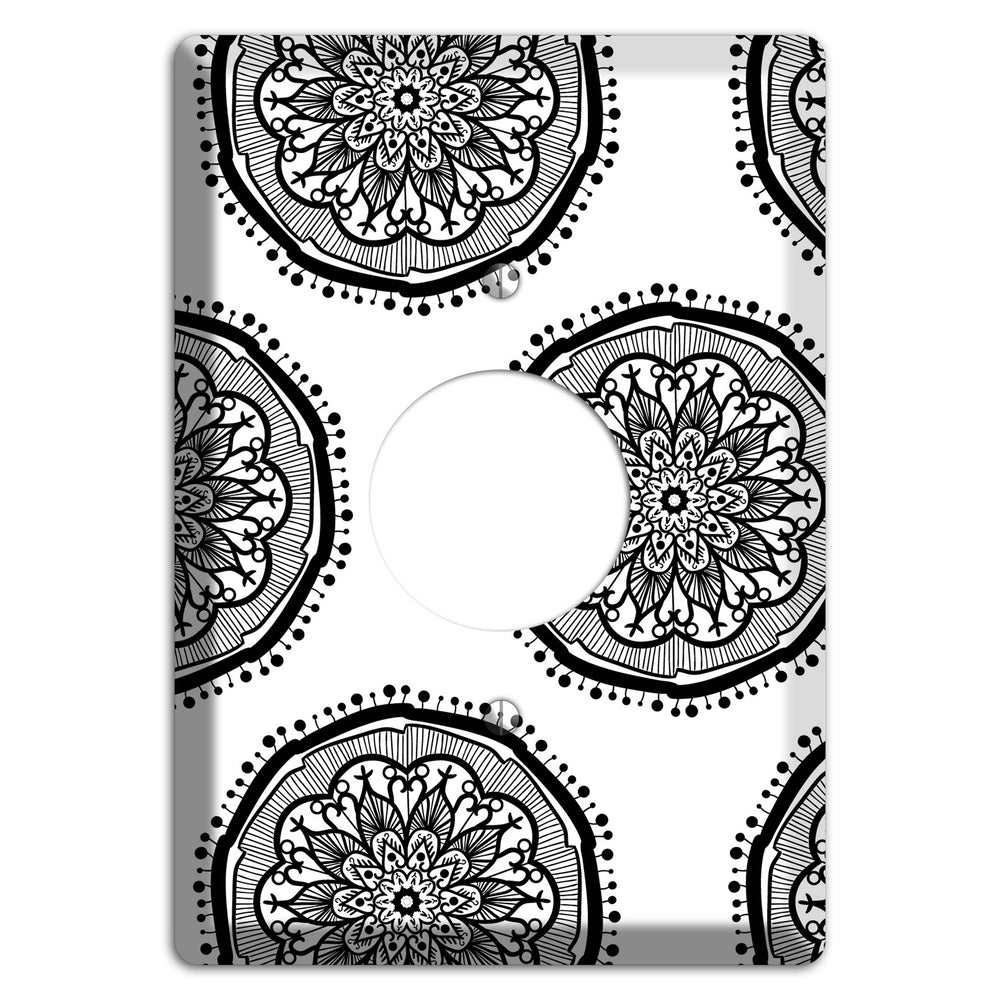 Mandala Black and White Style R Cover Plates Single Receptacle Wallplate