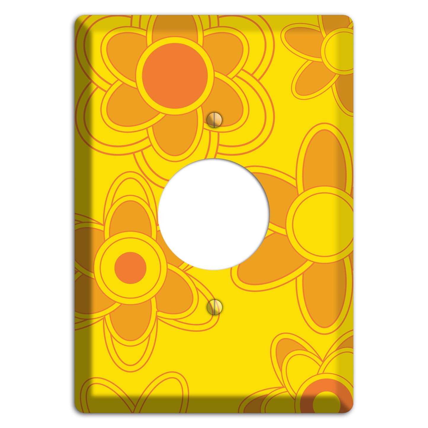 Yellow with Orange Retro Floral Contour Single Receptacle Wallplate