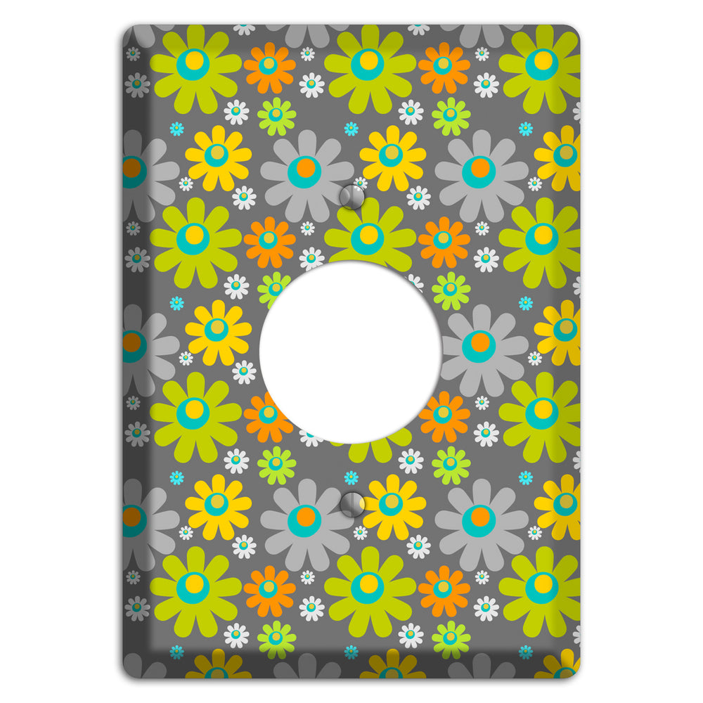 Grey and Yellow Flower Power Single Receptacle Wallplate