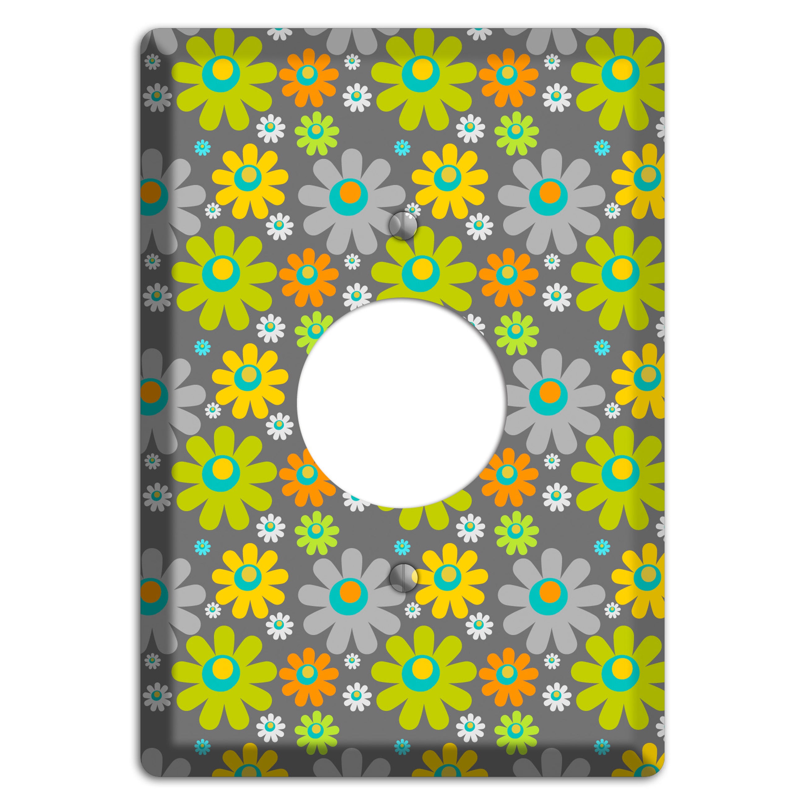 Grey and Yellow Flower Power Single Receptacle Wallplate