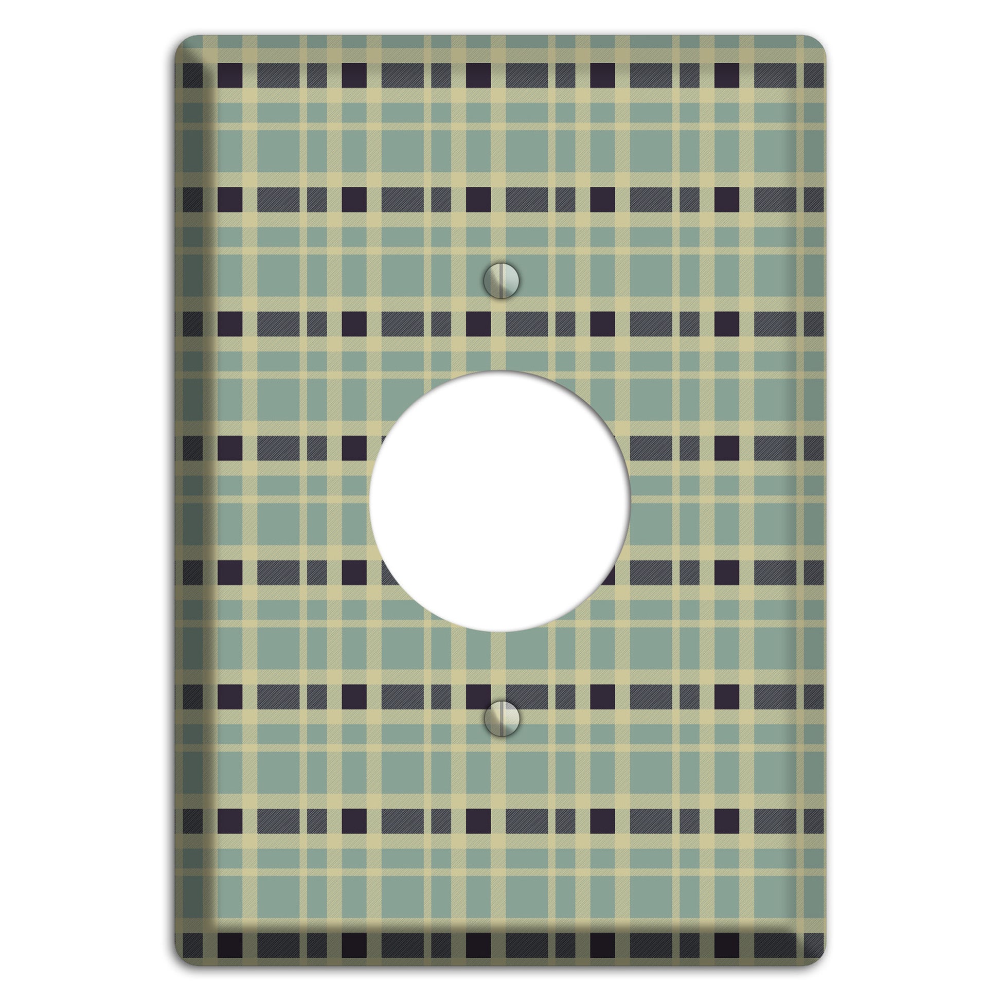 Sage and Black Plaid Single Receptacle Wallplate