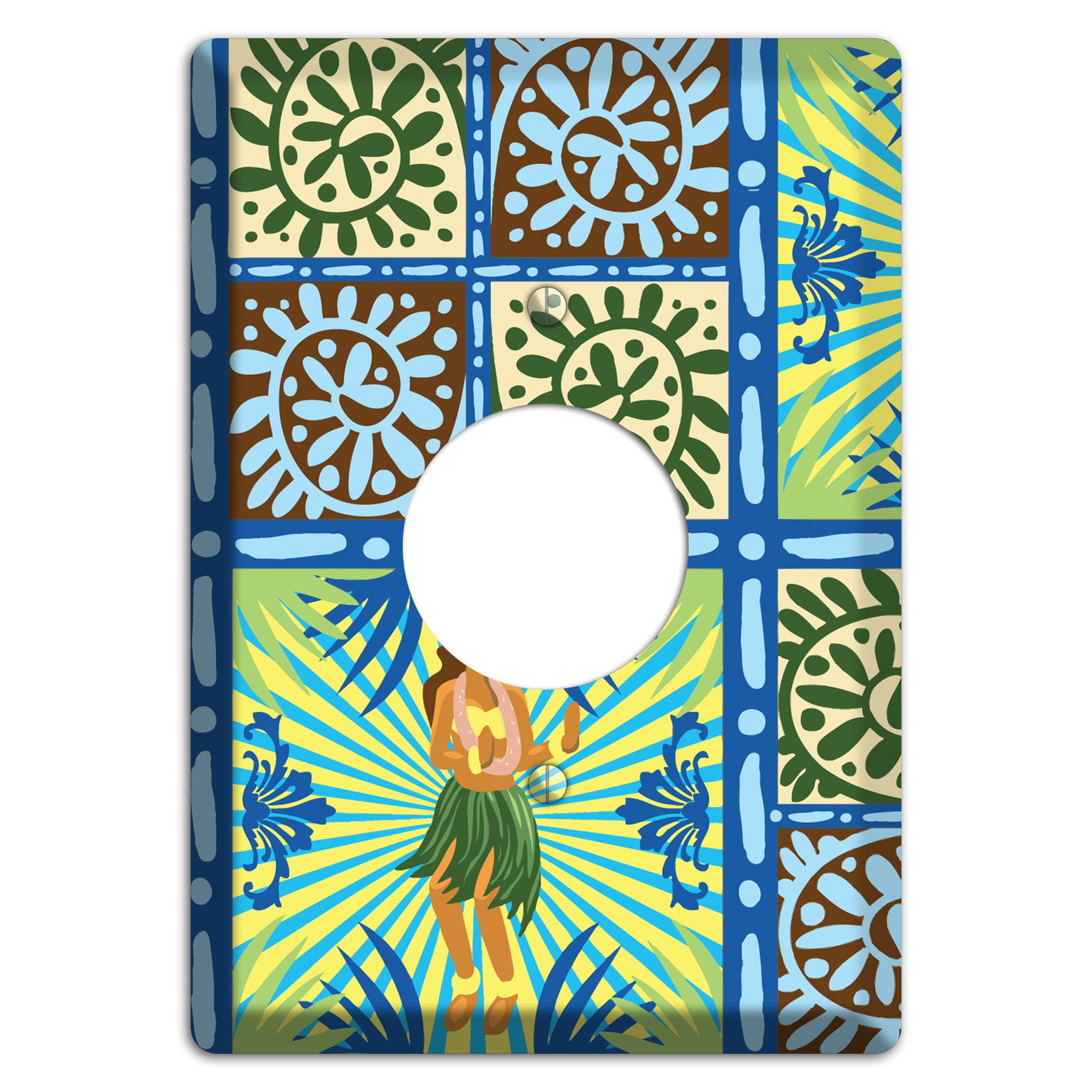 Blue and Green Hula Single Receptacle Wallplate
