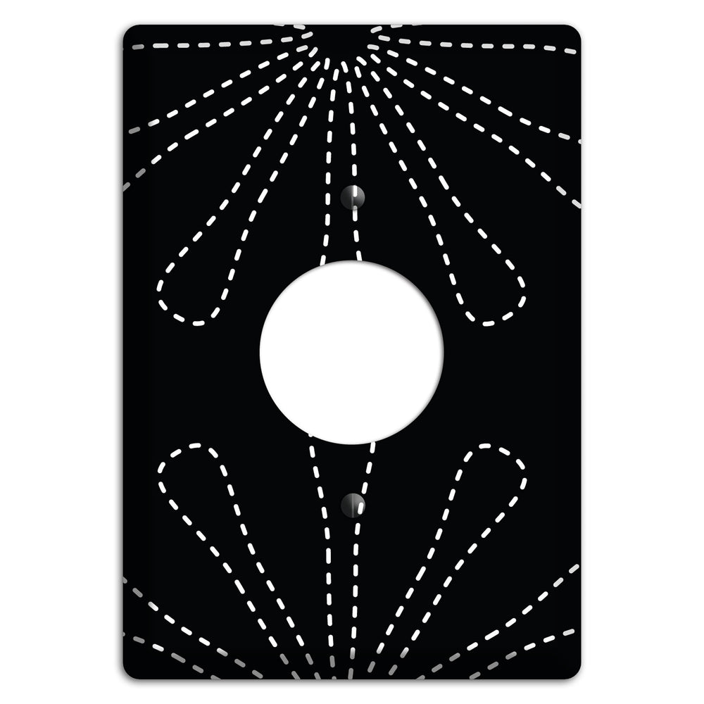 Black with White Retro Stipple Floral Contour Single Receptacle Wallplate