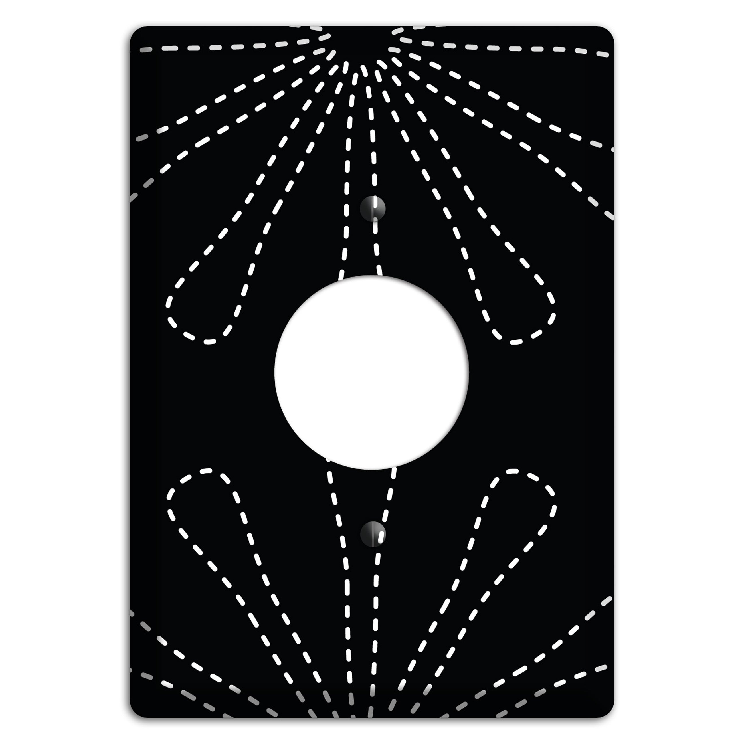 Black with White Retro Stipple Floral Contour Single Receptacle Wallplate