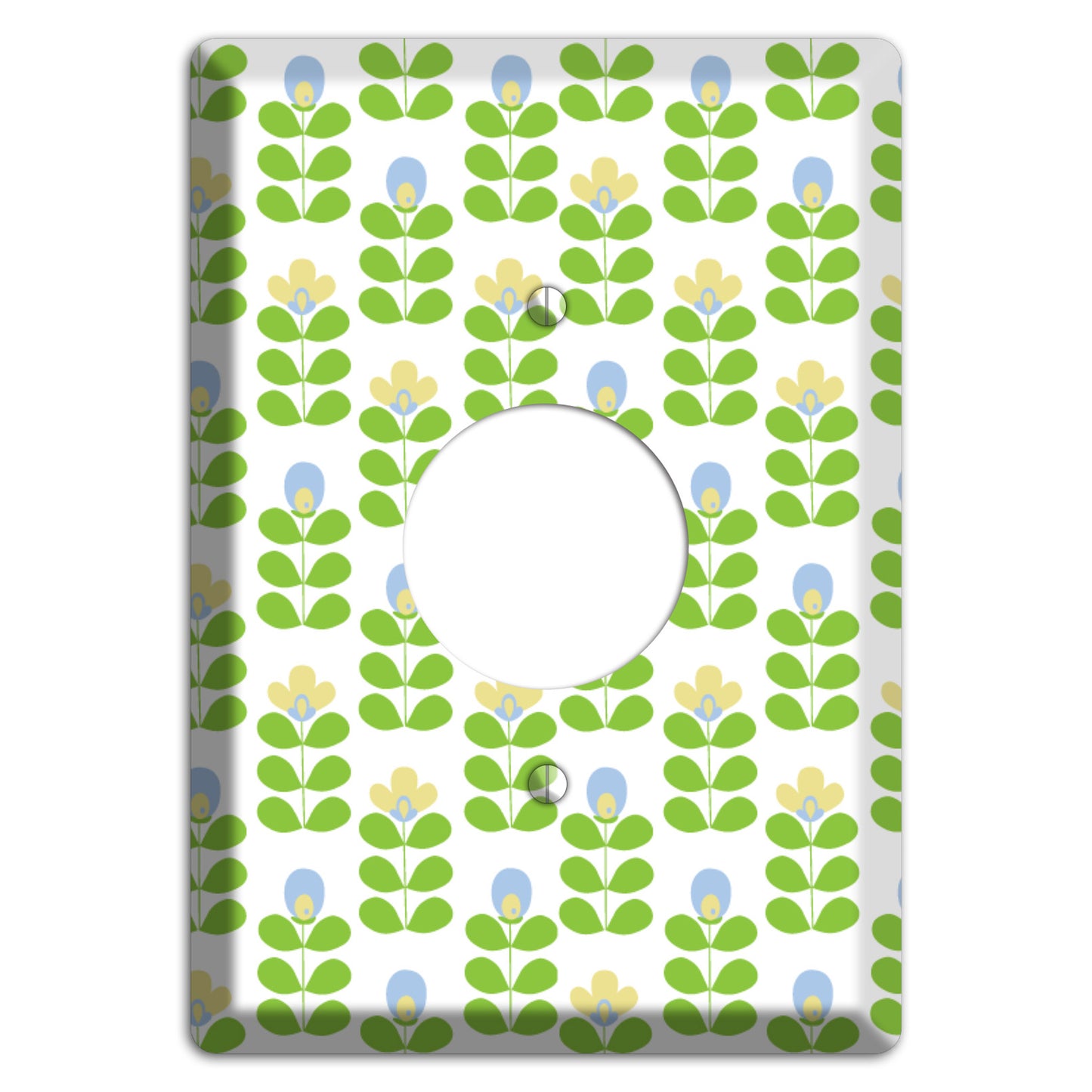 Periwinkle and Beige Deco Floral Half Drop Single Receptacle Wallplate