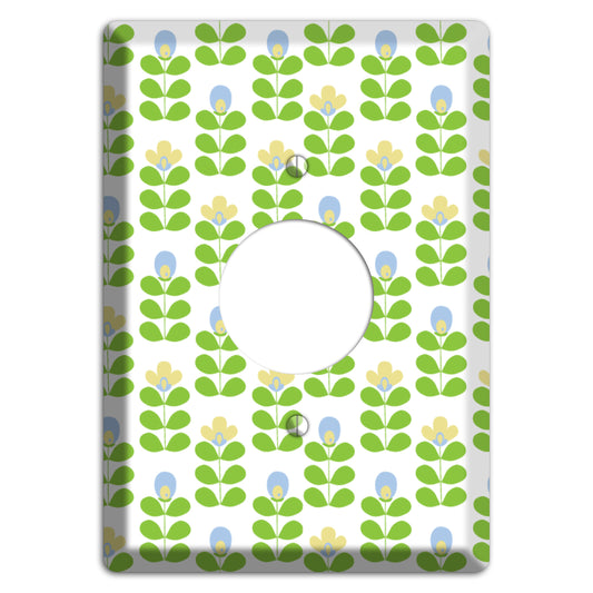 Periwinkle and Beige Deco Floral Half Drop Single Receptacle Wallplate