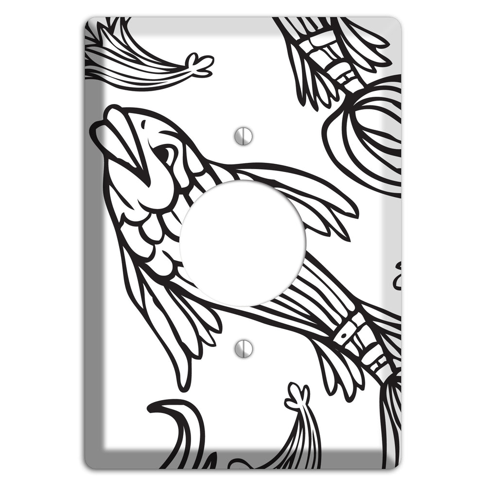 White and Black Koi Single Receptacle Wallplate