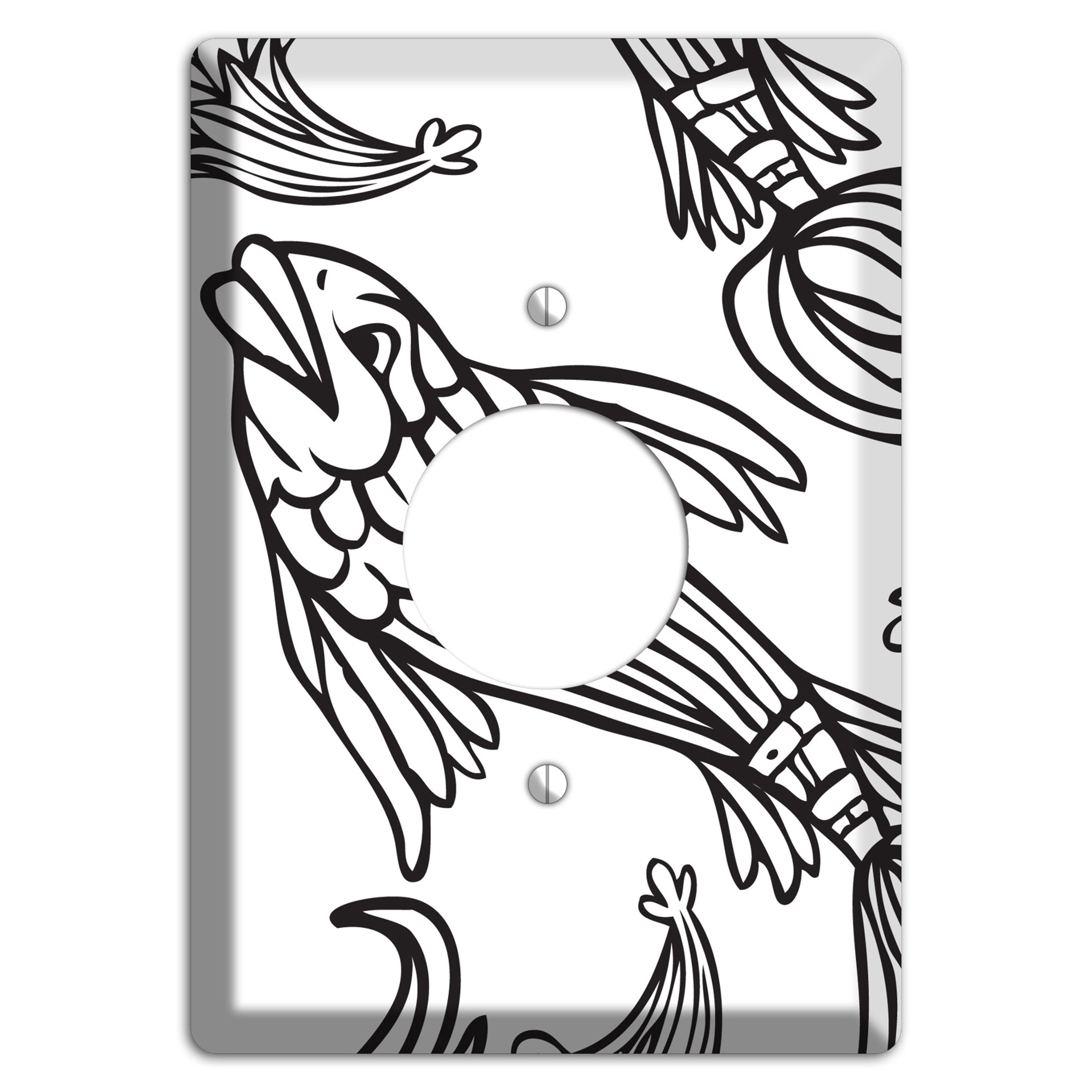 White and Black Koi Single Receptacle Wallplate