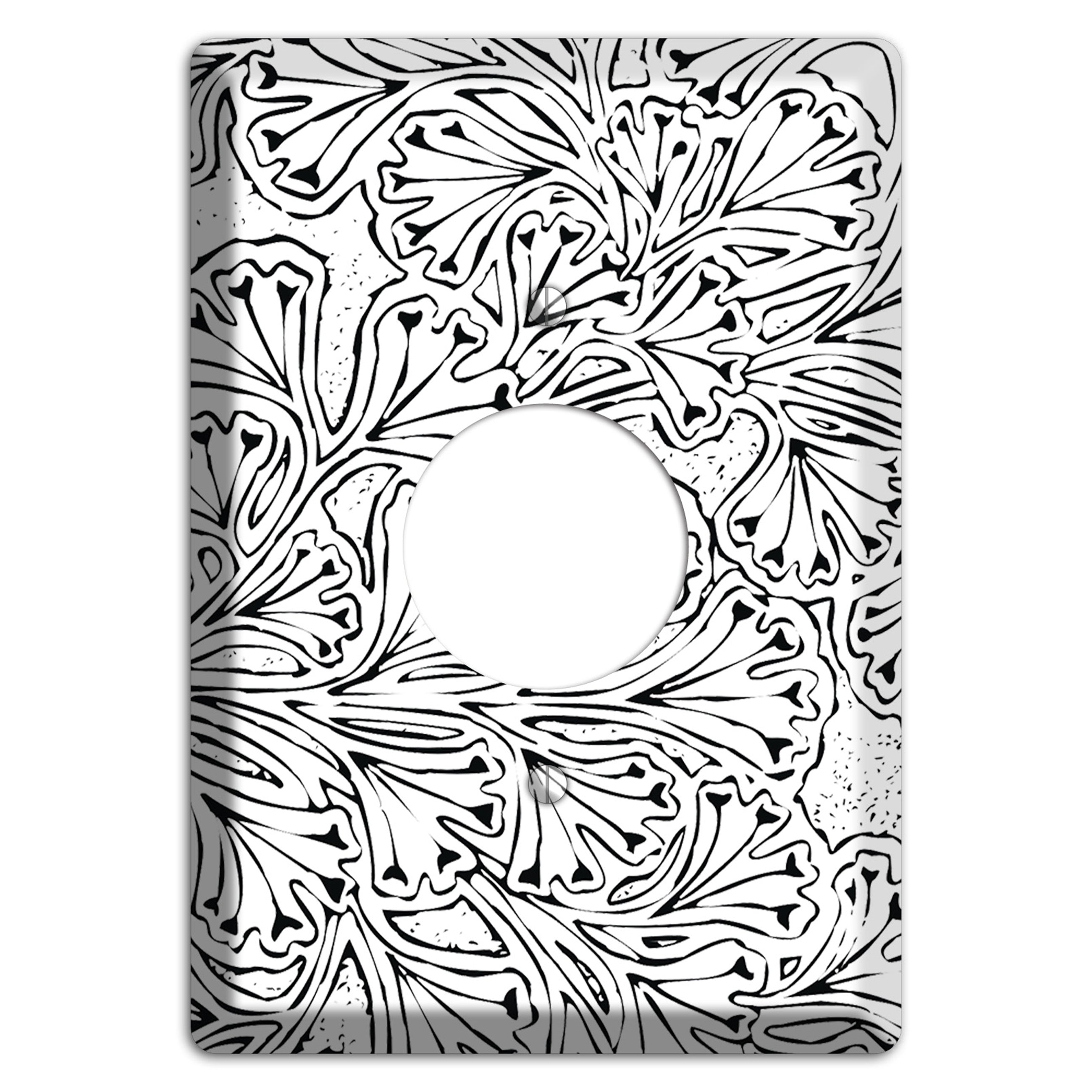 Deco White with Black Interlocking Floral Single Receptacle Wallplate