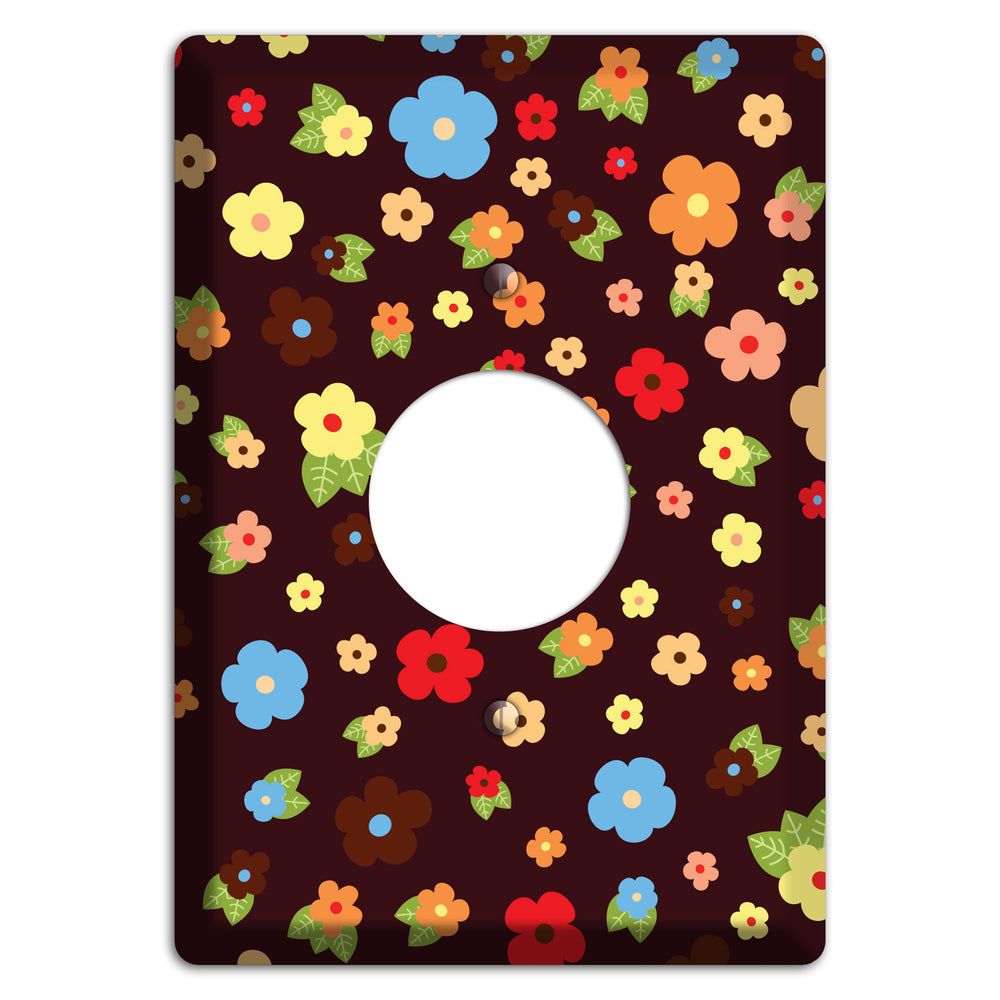 Brown Tiny Delicate Flowers Single Receptacle Wallplate