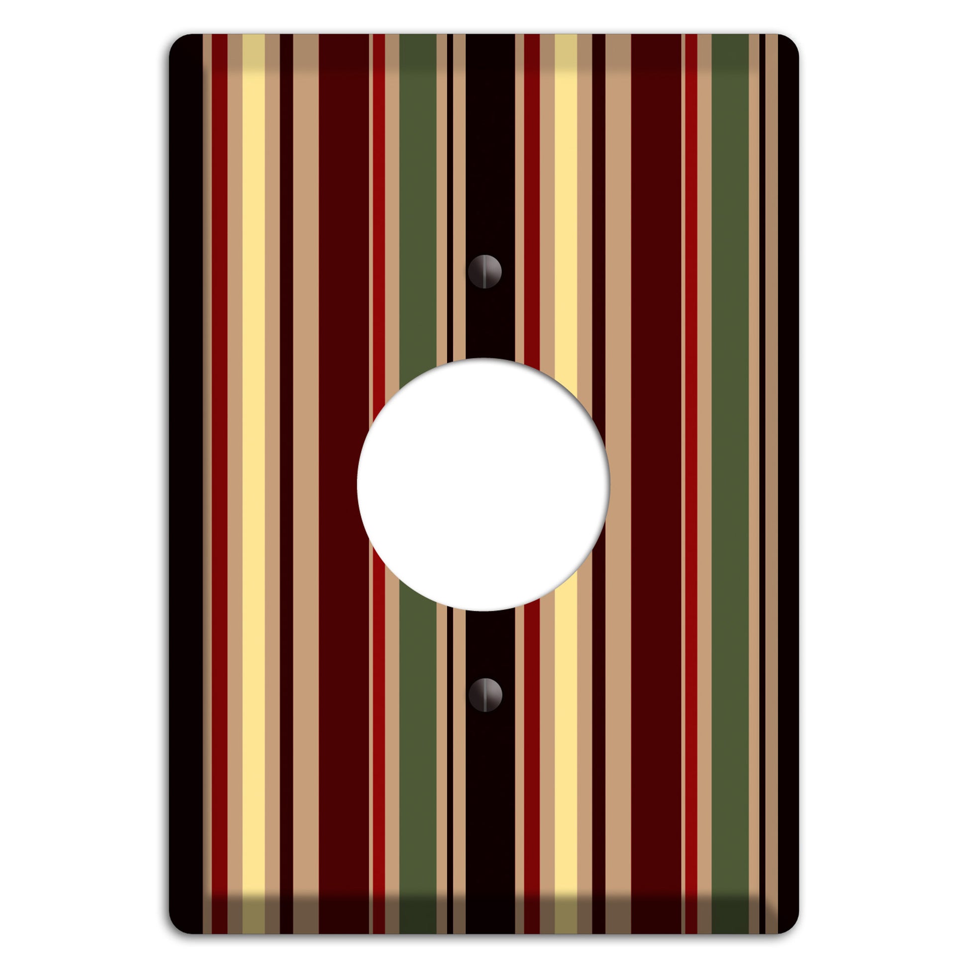 Multi olive and Burgundy Vertical Stripes Single Receptacle Wallplate