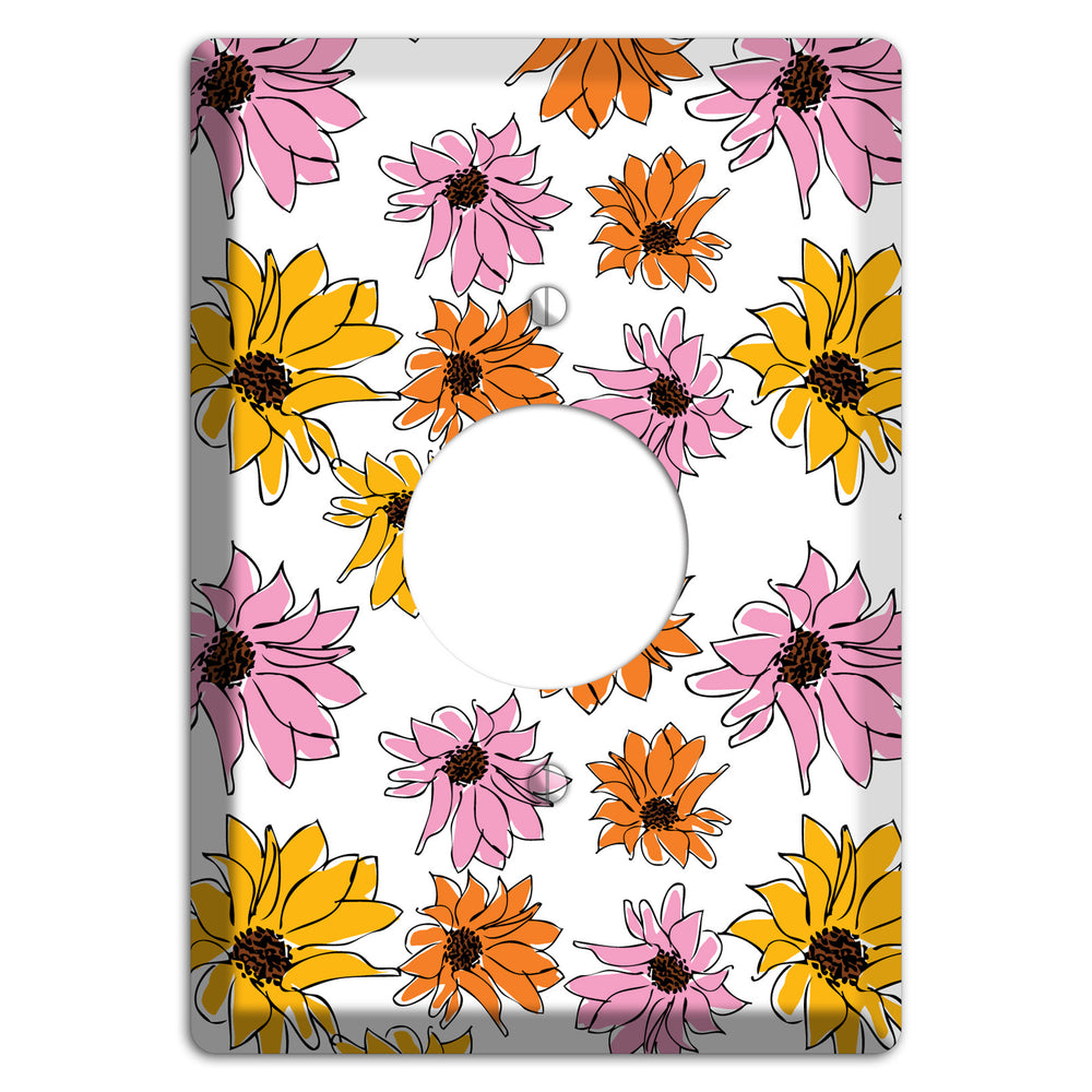 Pink Orange Yellow Flowers Single Receptacle Wallplate