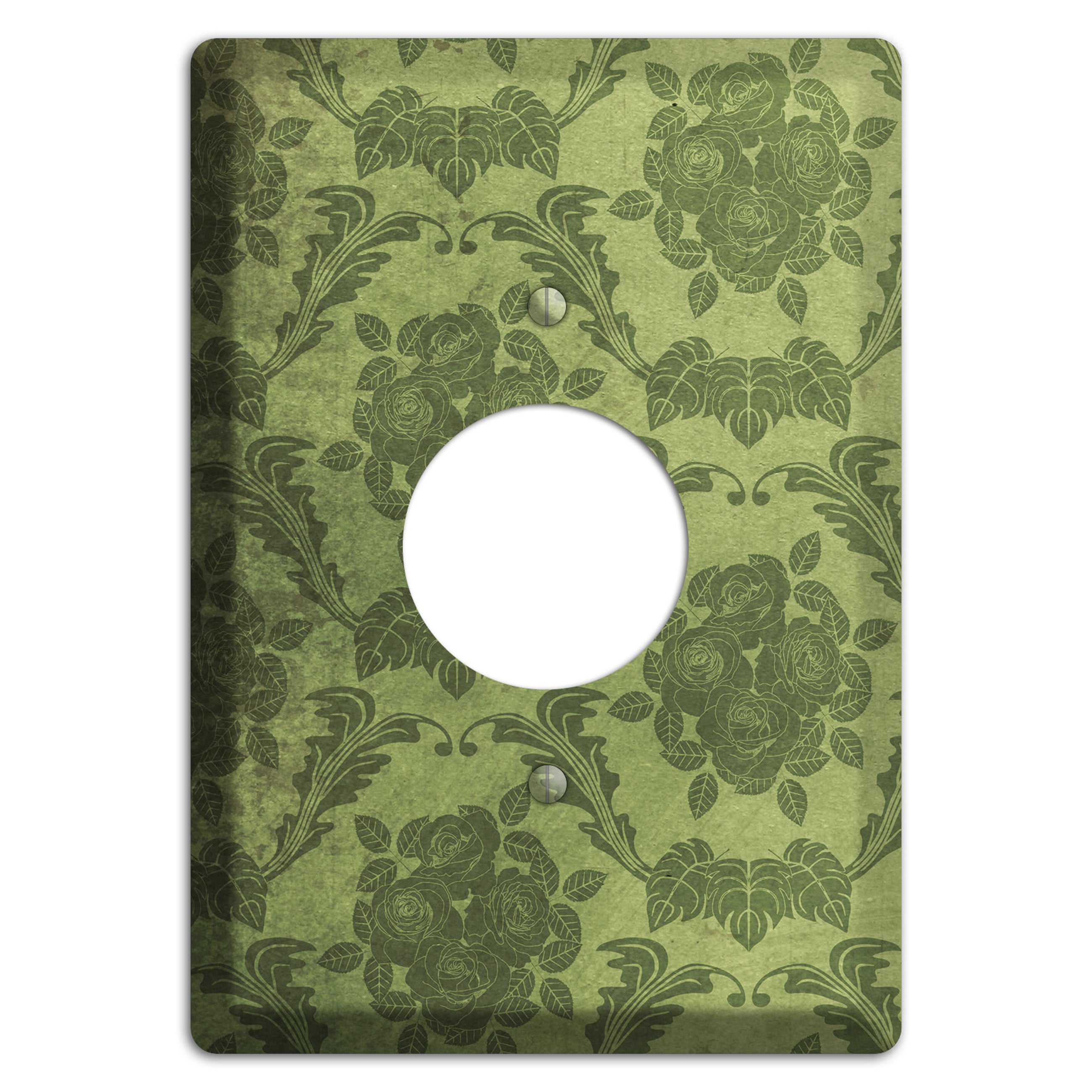 Green Smoke Vintage Rose Damask Single Receptacle Wallplate