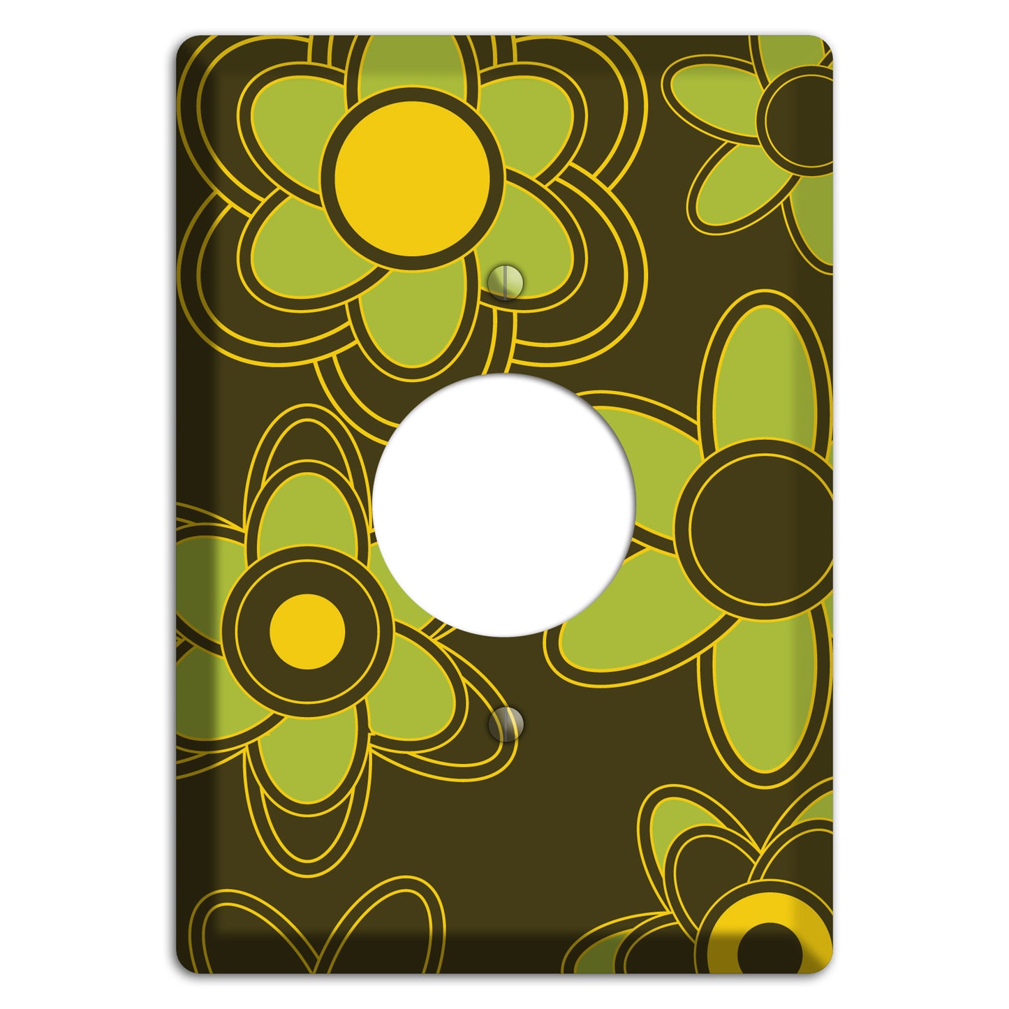 Brown with Lime Retro Floral Contour Single Receptacle Wallplate