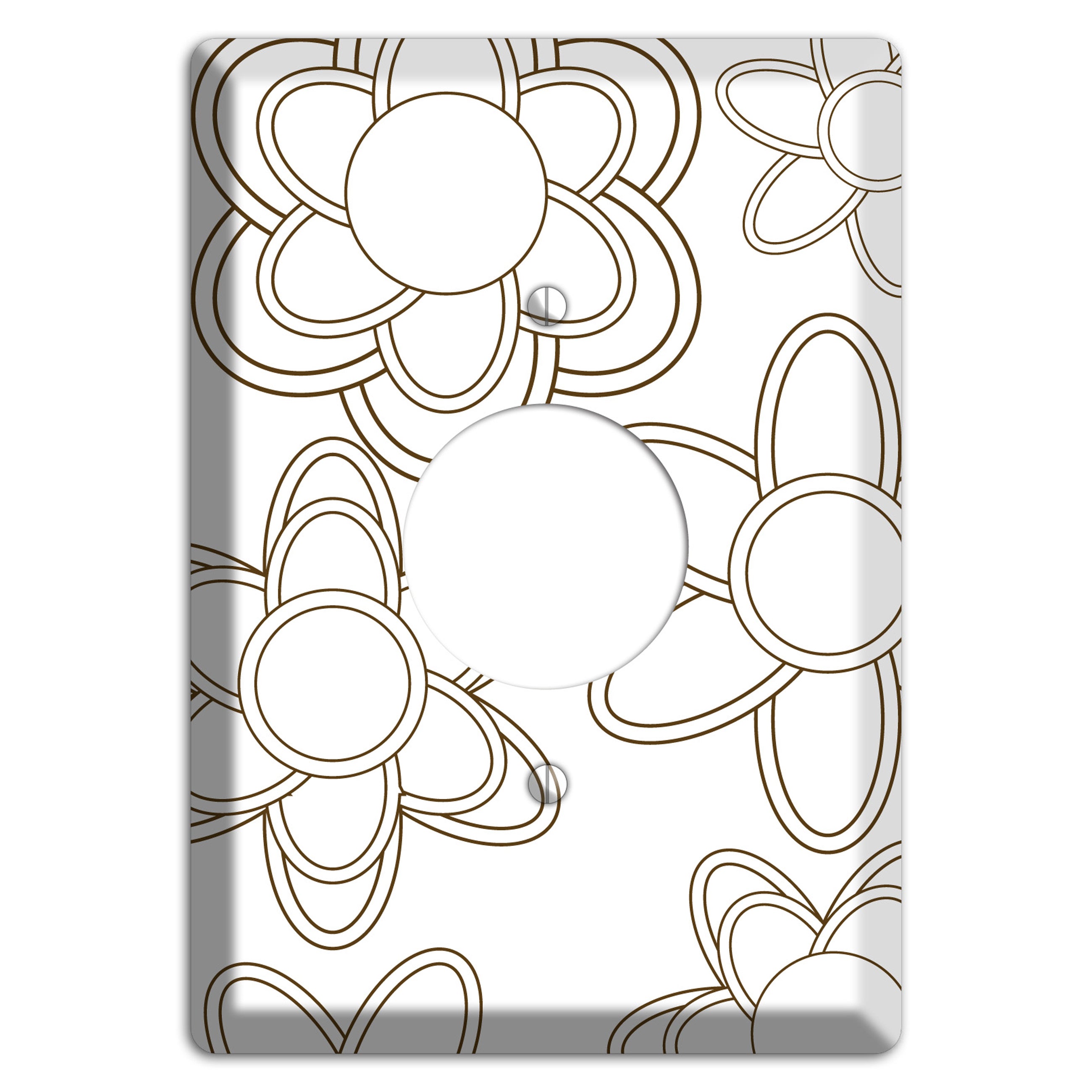 White with Retro Floral Contour Single Receptacle Wallplate