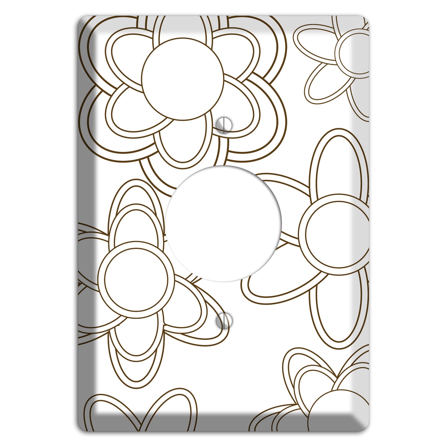 White with Retro Floral Contour Single Receptacle Wallplate