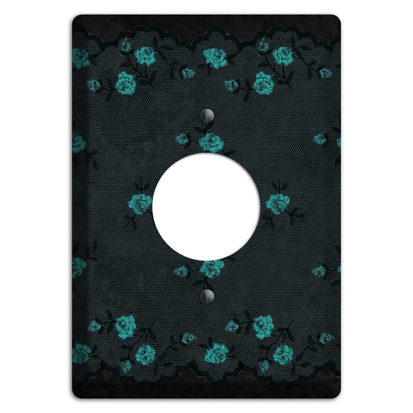 Embroidered Floral Black Single Receptacle Wallplate