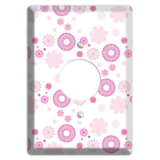 White with Pink and Purple Floral Contour Retro Burst Single Receptacle Wallplate