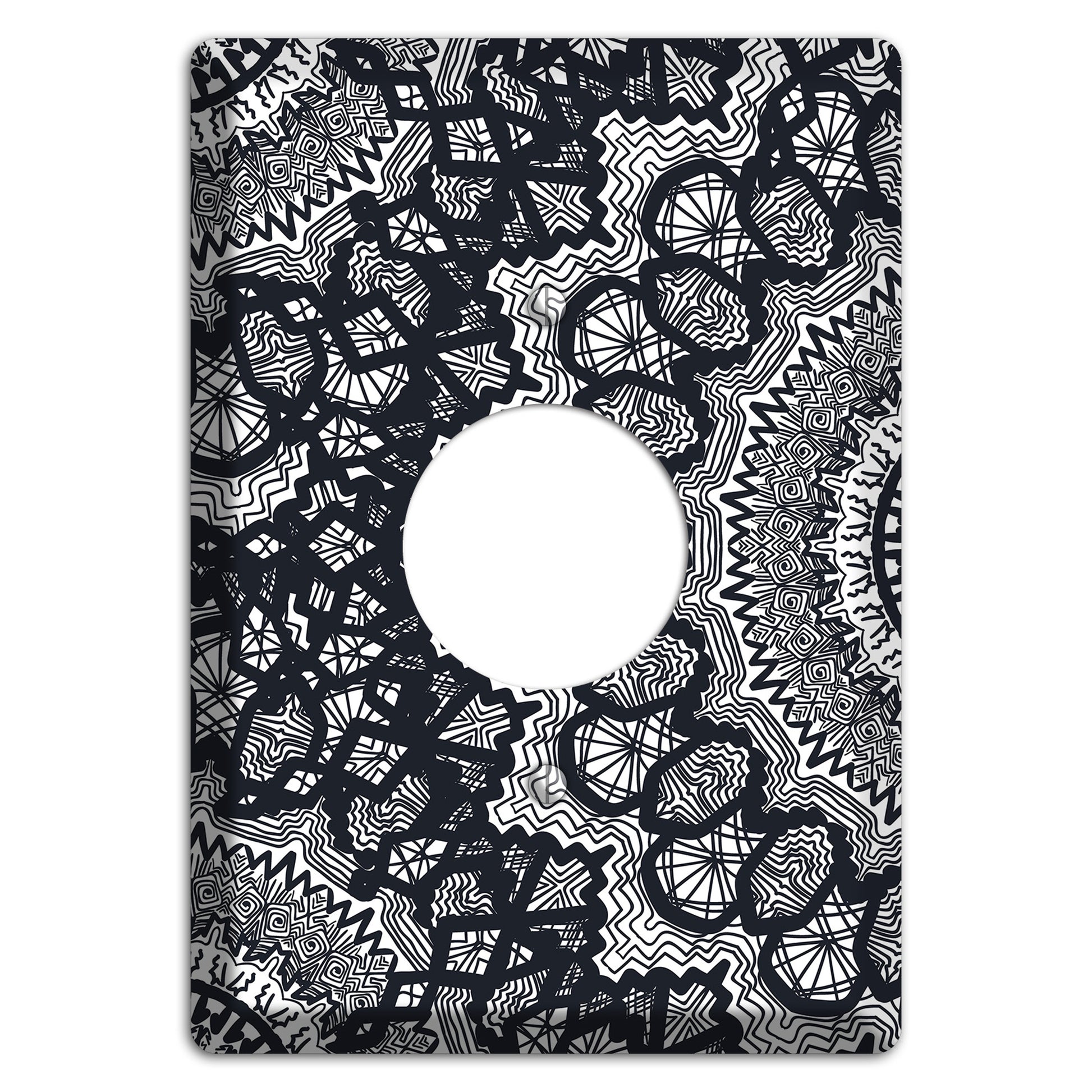 Mandala Black and White Style T Cover Plates Single Receptacle Wallplate