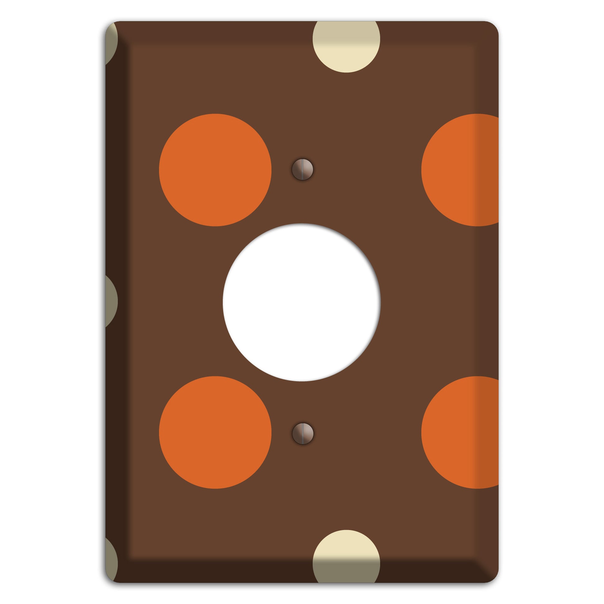 Brown with Coral and Beige Multi Medium Polka Dots Single Receptacle Wallplate