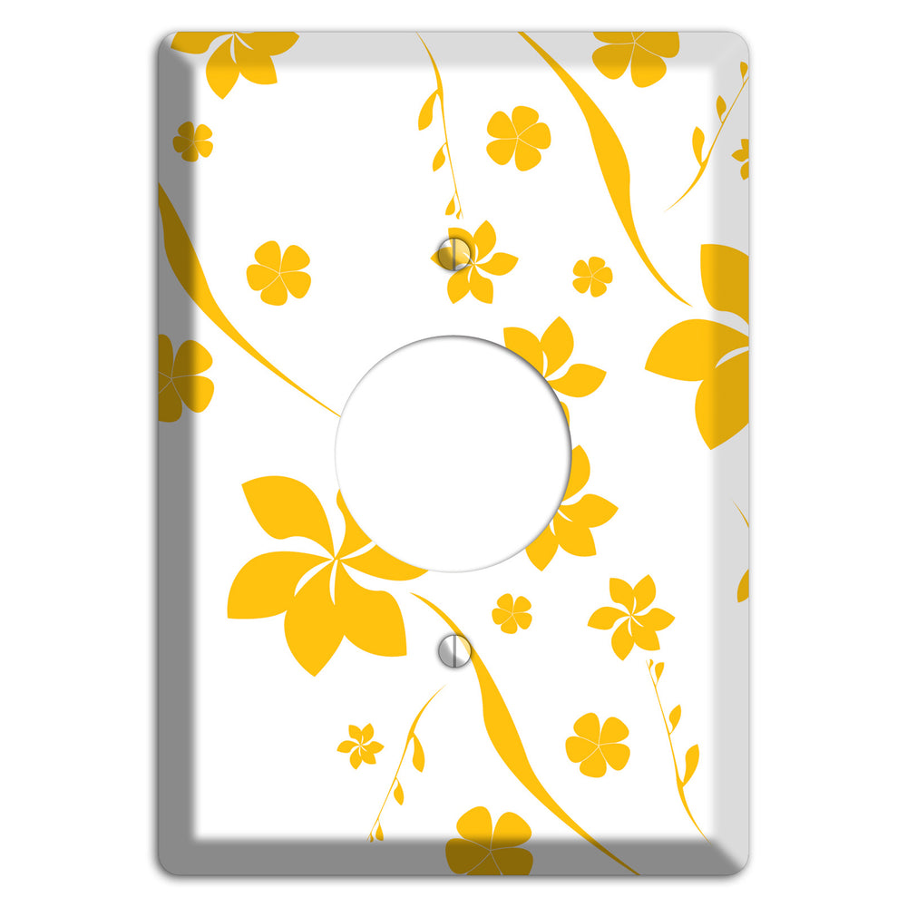 White with Yellow Flower Single Receptacle Wallplate