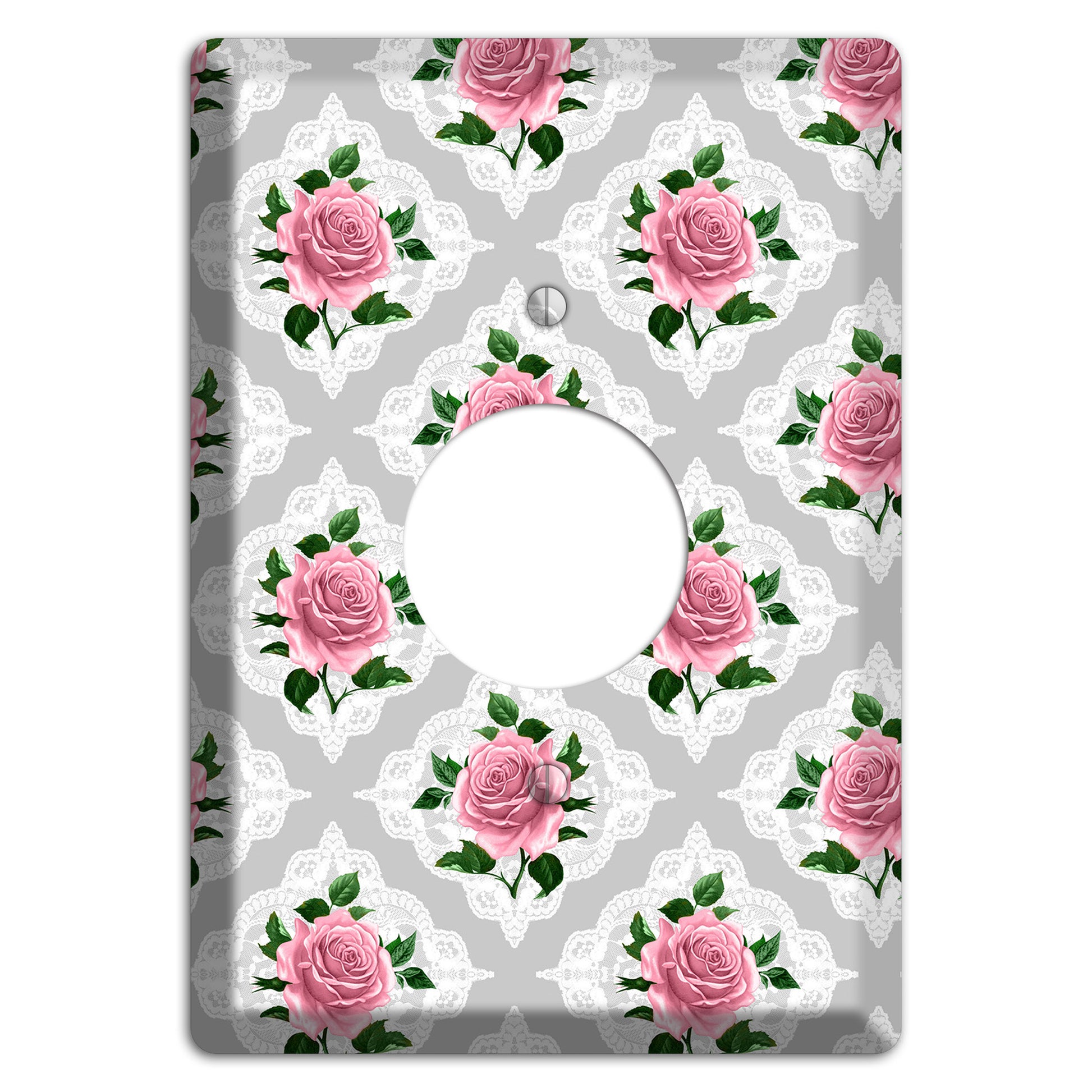 Gray Rose Doily Single Receptacle Wallplate