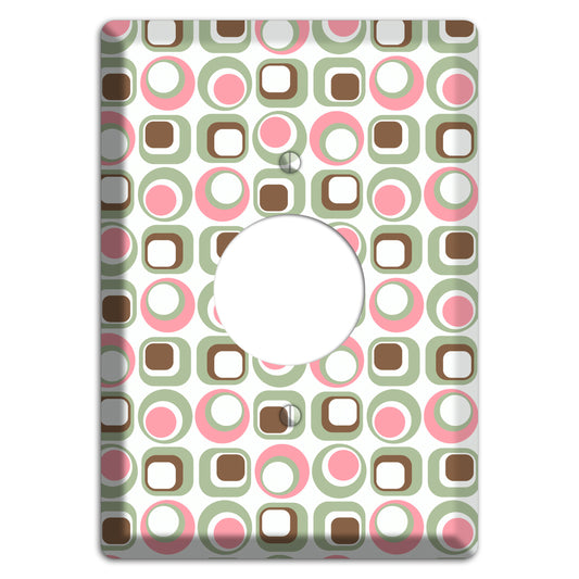 White with Pink Sage Brown Retro Squares and Circles Single Receptacle Wallplate