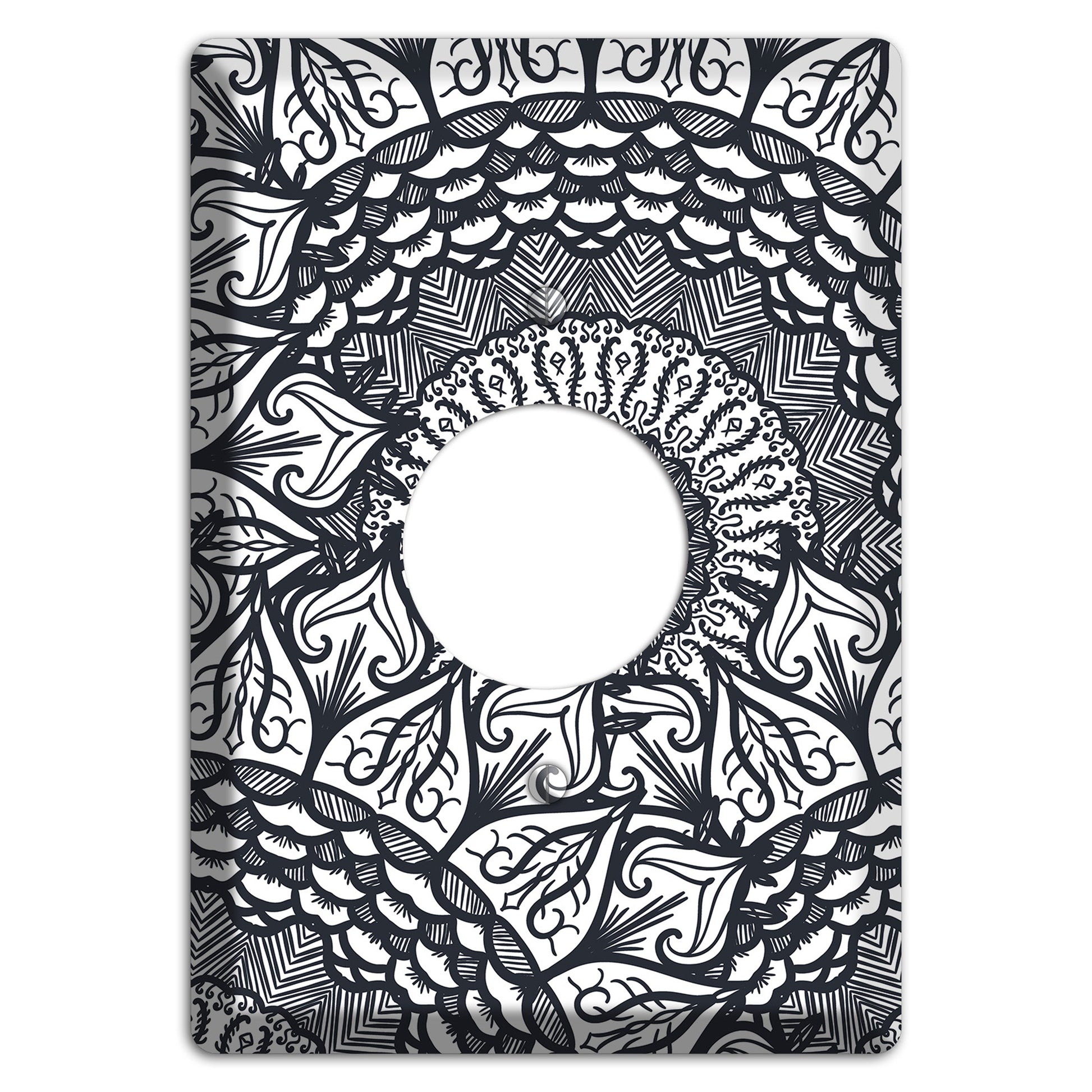 Mandala Black and White Style L Cover Plates Single Receptacle Wallplate