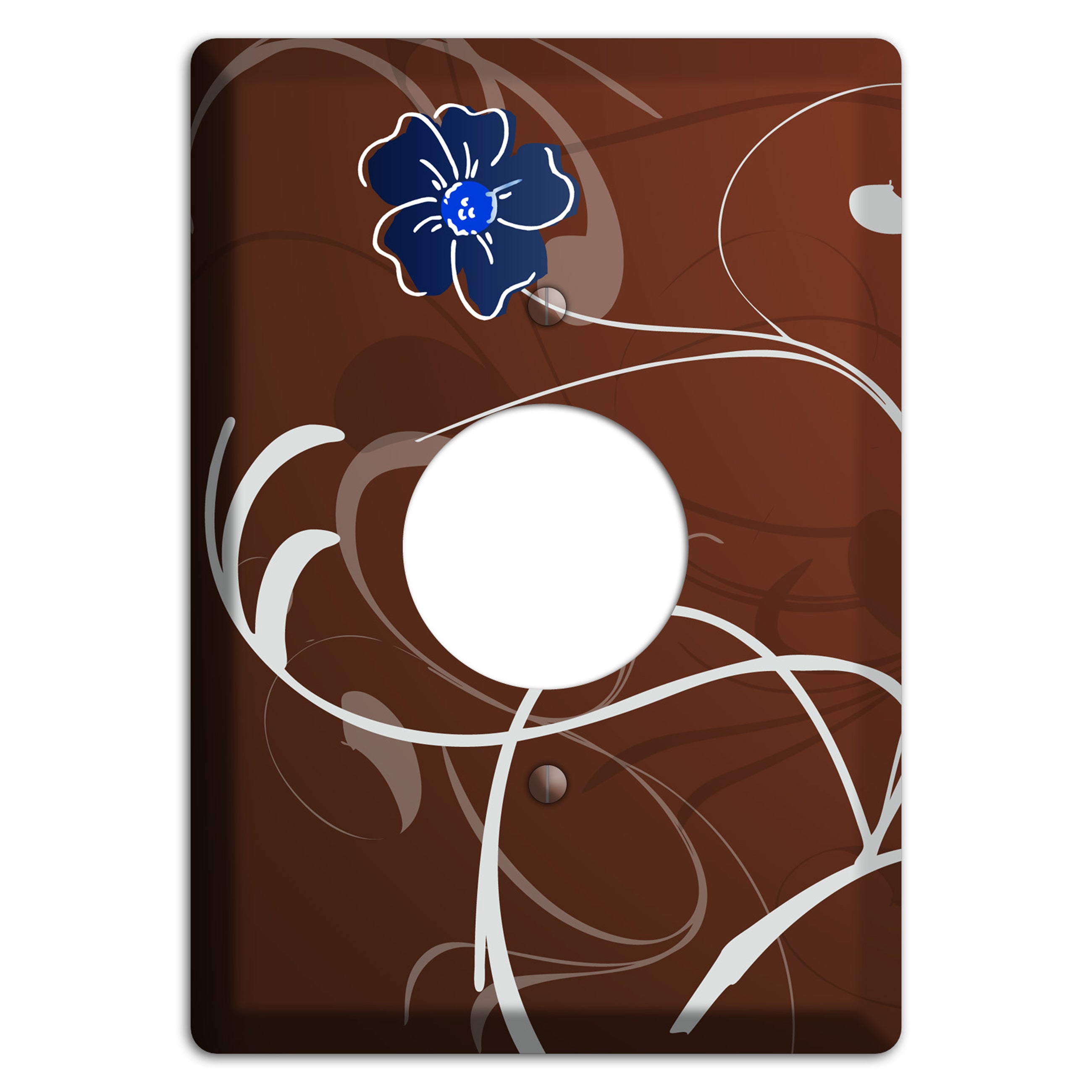 Brown Flower with Swirl Single Receptacle Wallplate