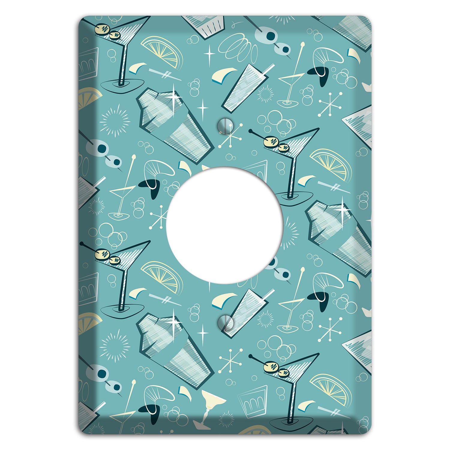 Retro Cocktails Teal Single Receptacle Wallplate