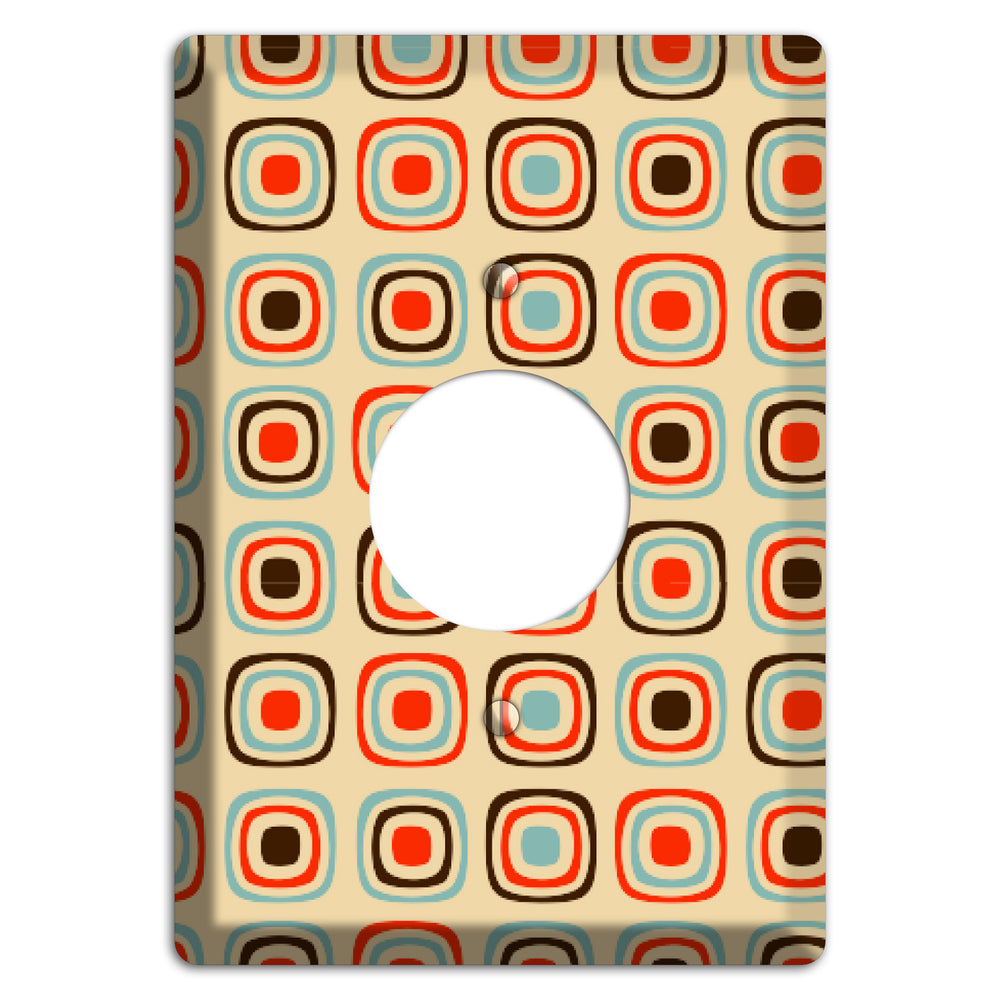 Multi Coral Dusty Blue and Brown Retro Squares Single Receptacle Wallplate