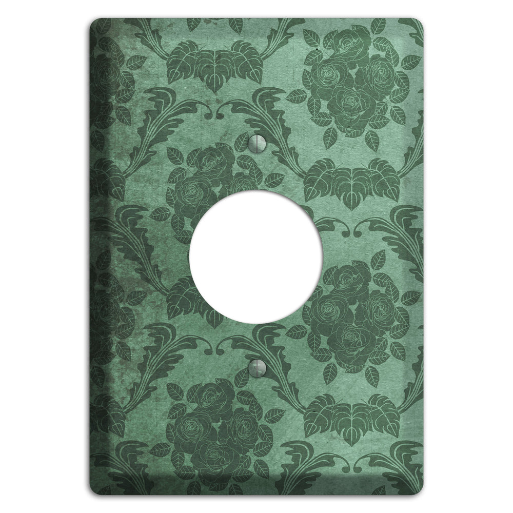 Viridian Green Vintage Rose Damask Single Receptacle Wallplate